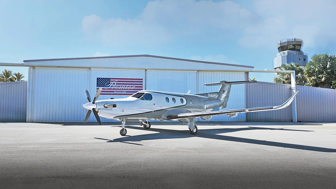 Exterior view of a 1995 Pilatus PC12-45, N411PC.