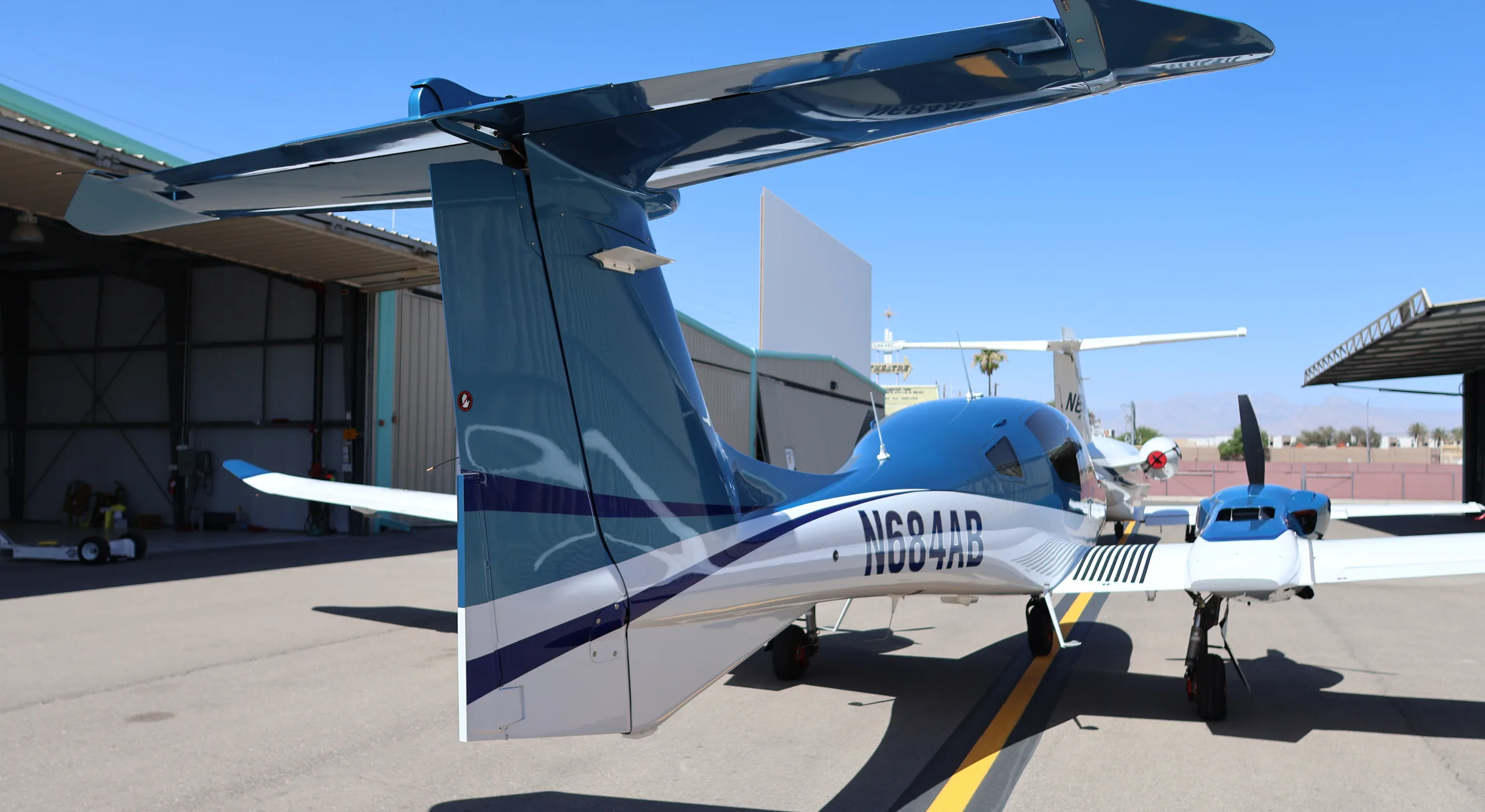 Exterior view of a 2021 Diamond DA62, N684AB.