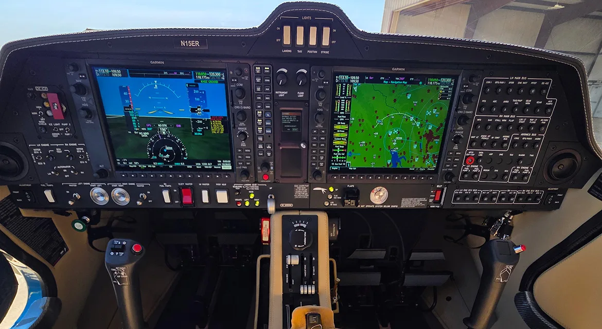 Cockpit and instrument panel of a 2024 Diamond DA62.