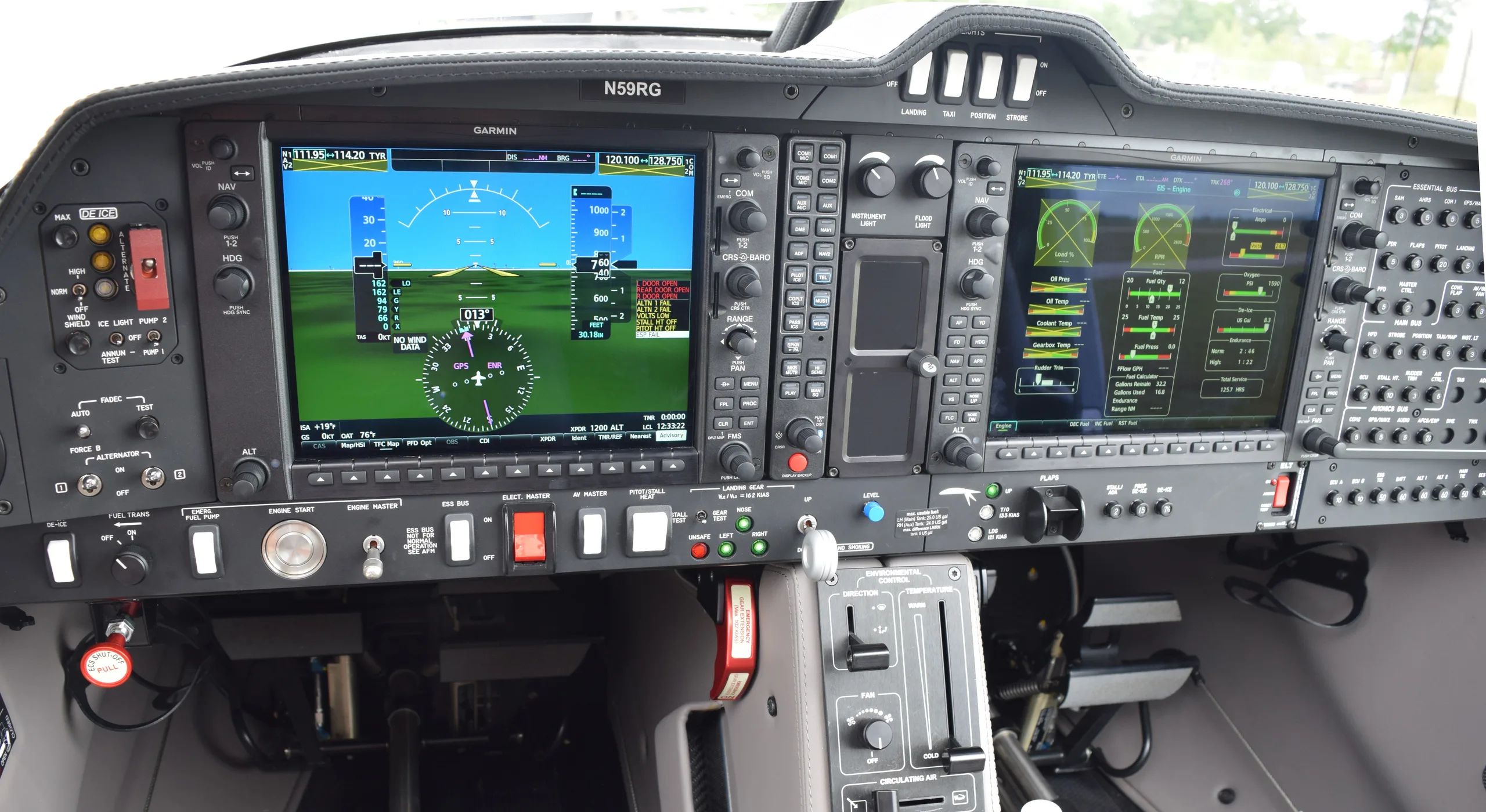 Avionics suite of a 2025 Diamond DA50 RG.