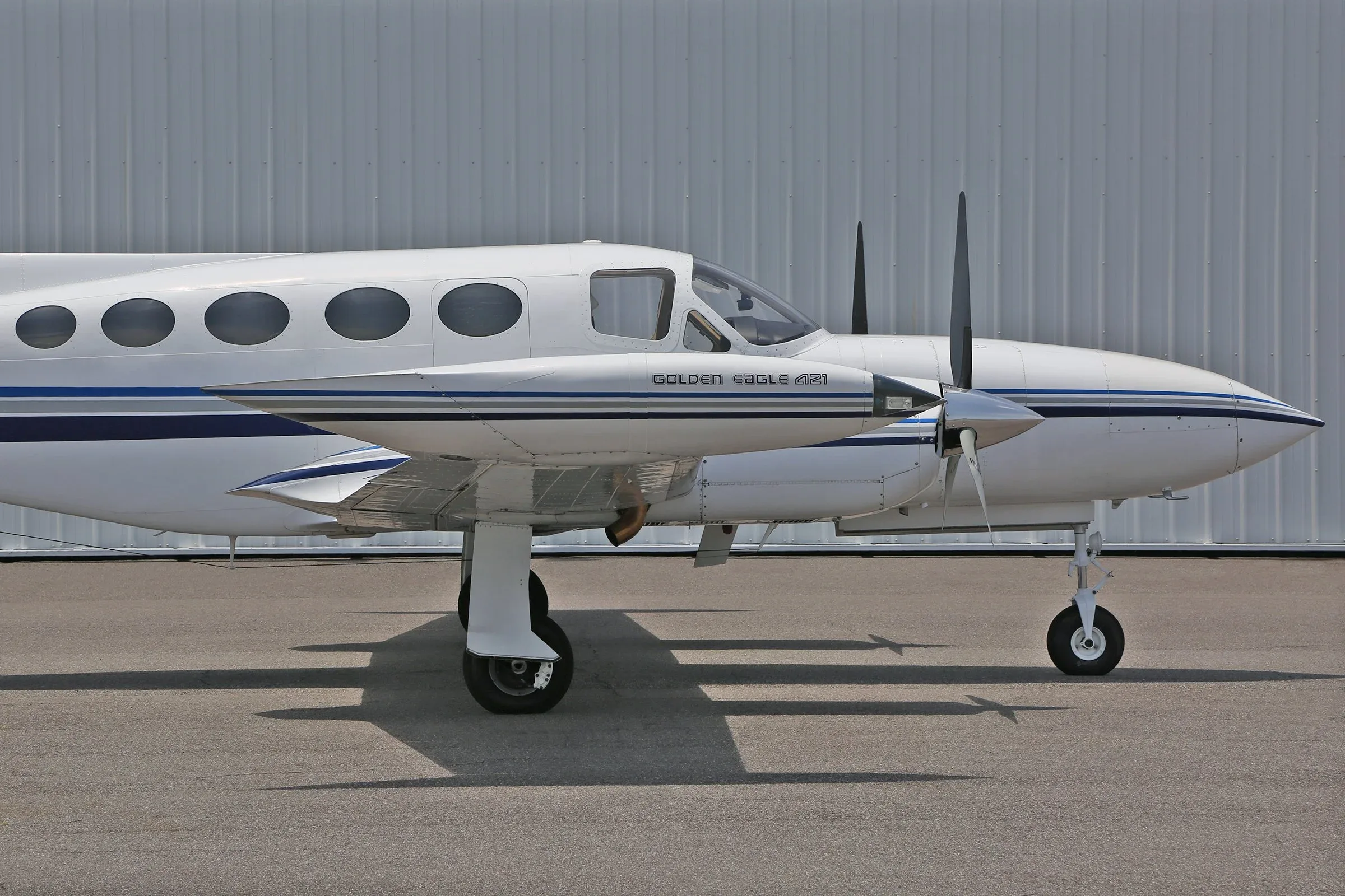 Exterior view of a 1975 Cessna 421B Golden Eagle, N699JS.