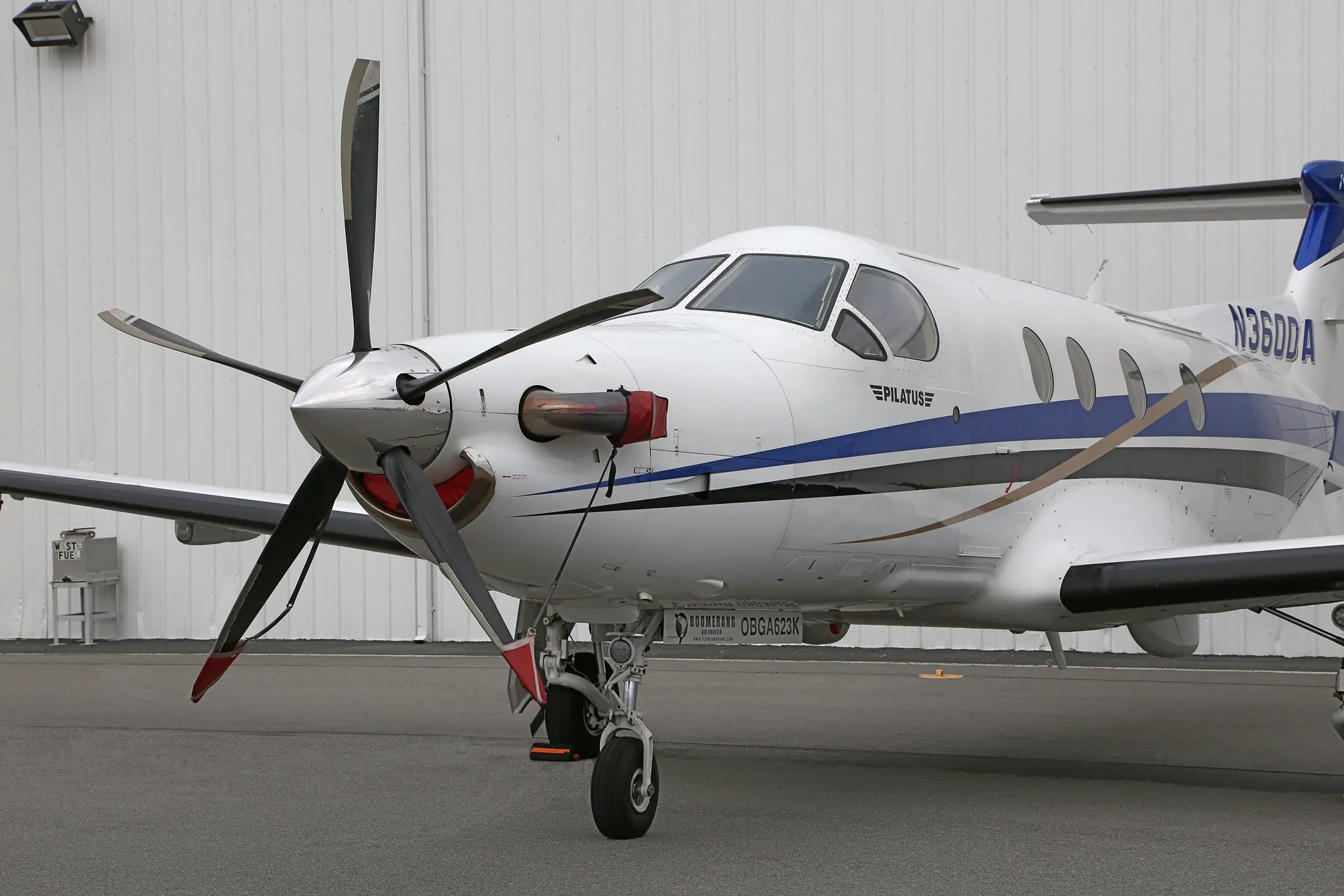 Exterior view of a 1999 Pilatus PC-12/45, N360DA.