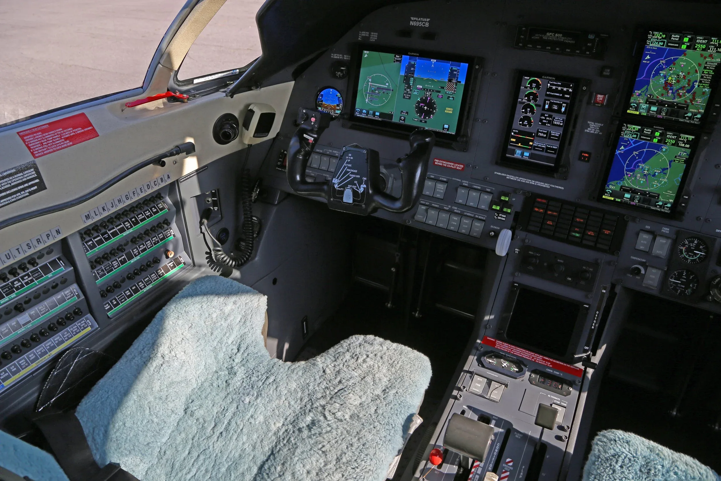 Cockpit and instrument panel of a 2001 Pilatus PC-12/45.