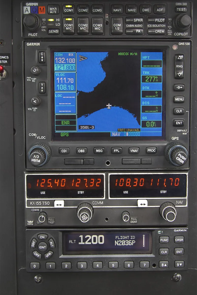 Avionics suite of a 1978 Beechcraft Bonanza.