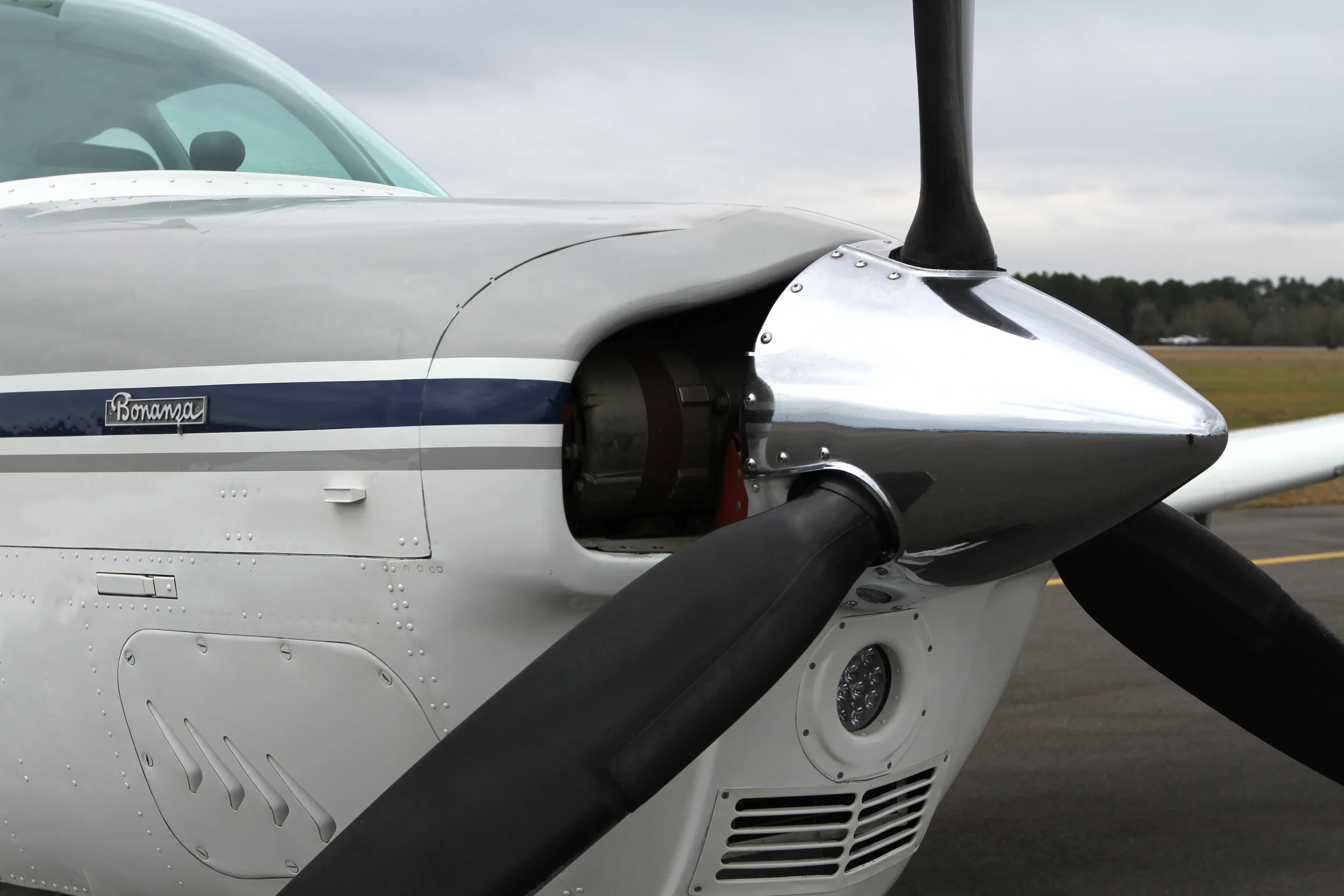 Engine detail of a 1978 Beechcraft Bonanza.