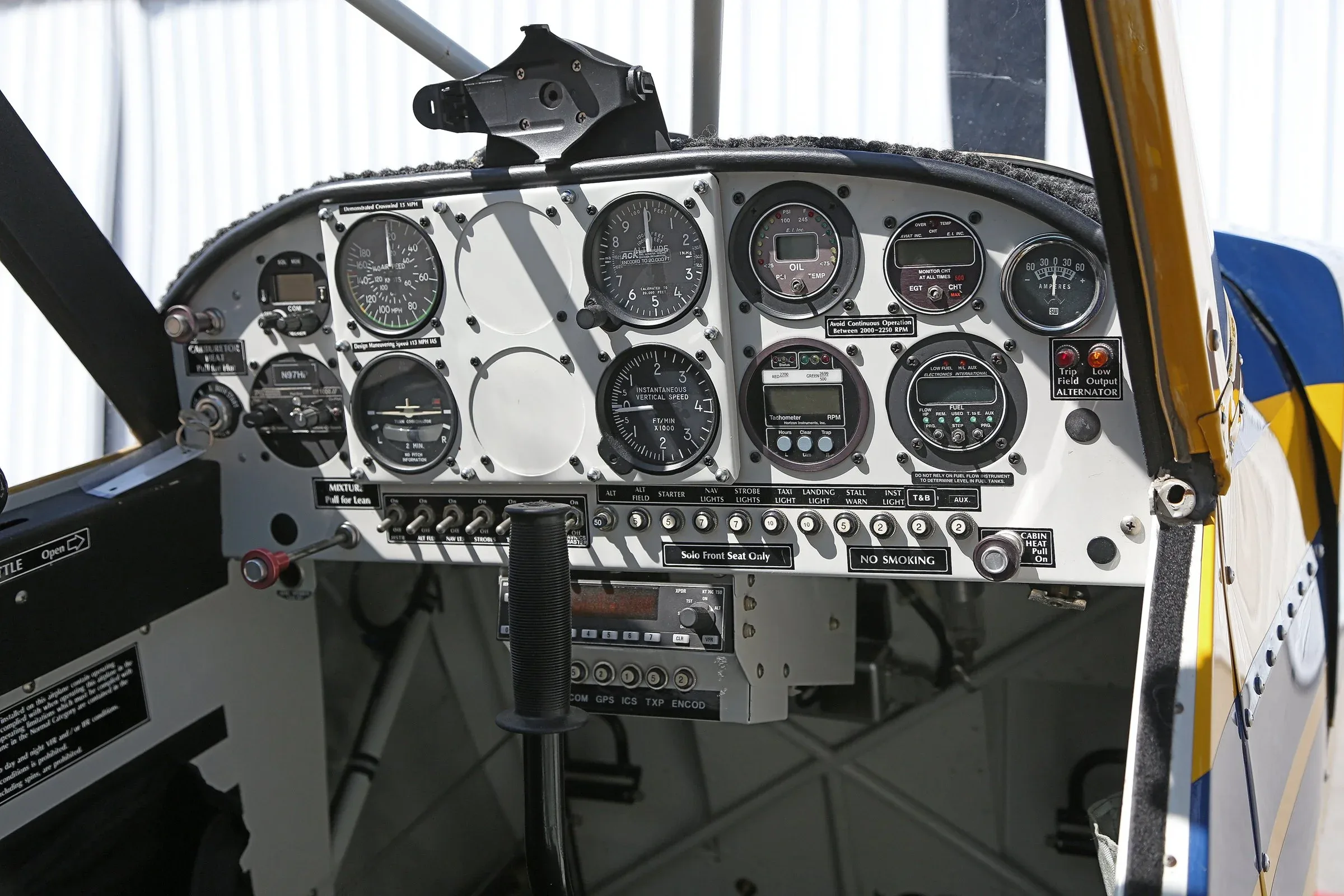 Cockpit and instrument panel of a 2002 Aviat Husky A-1B.