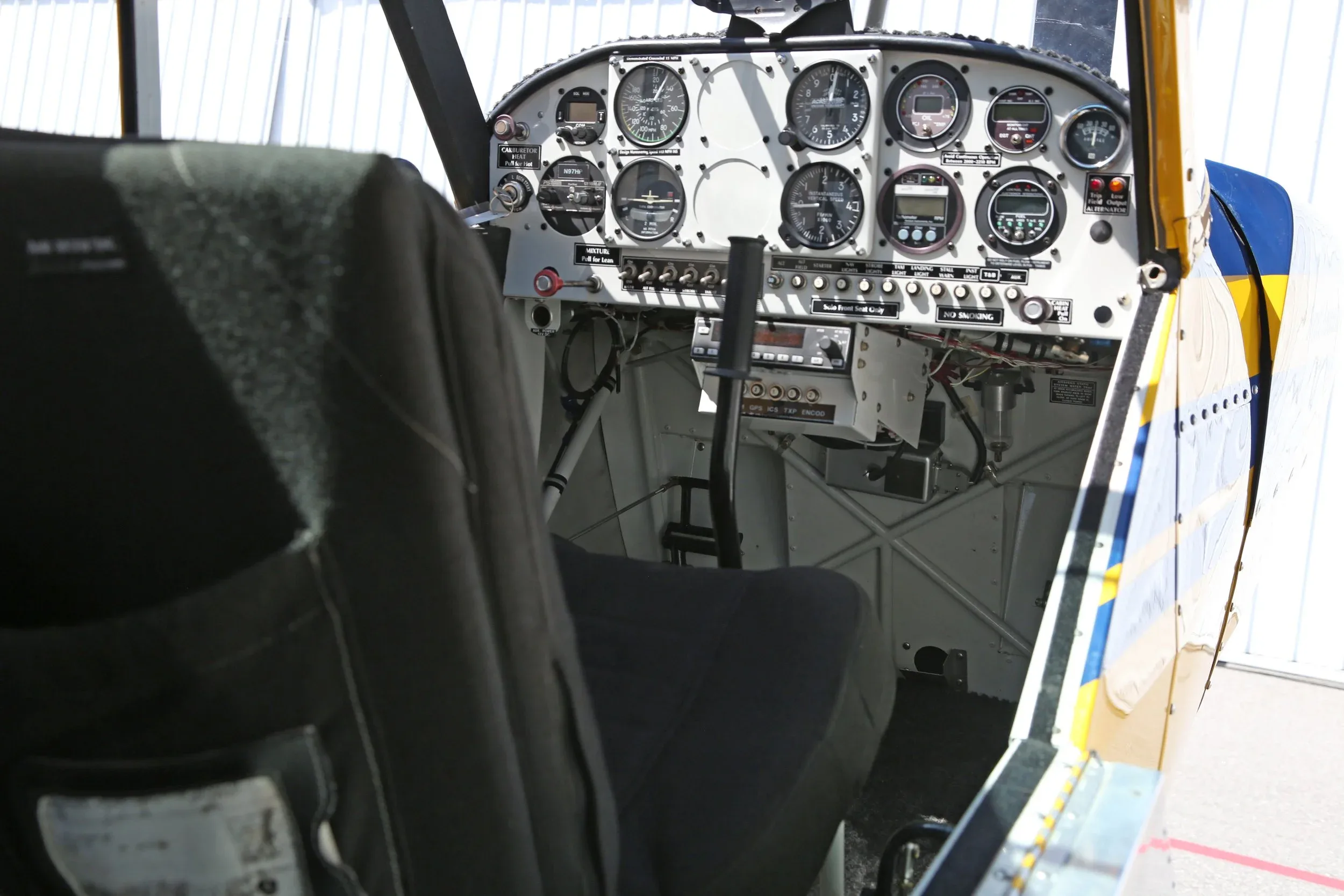 Cockpit and instrument panel of a 2002 Aviat Husky A-1B.