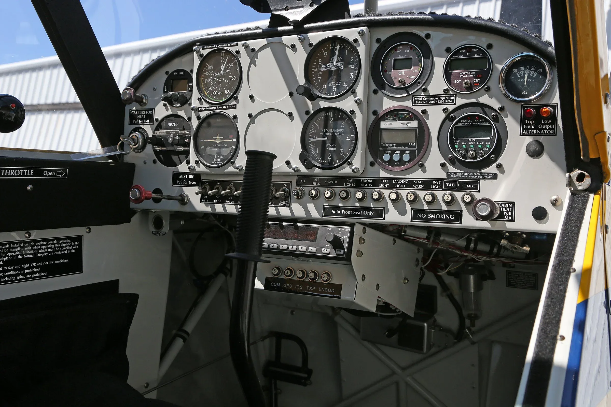 Cockpit and instrument panel of a 2002 Aviat Husky A-1B.