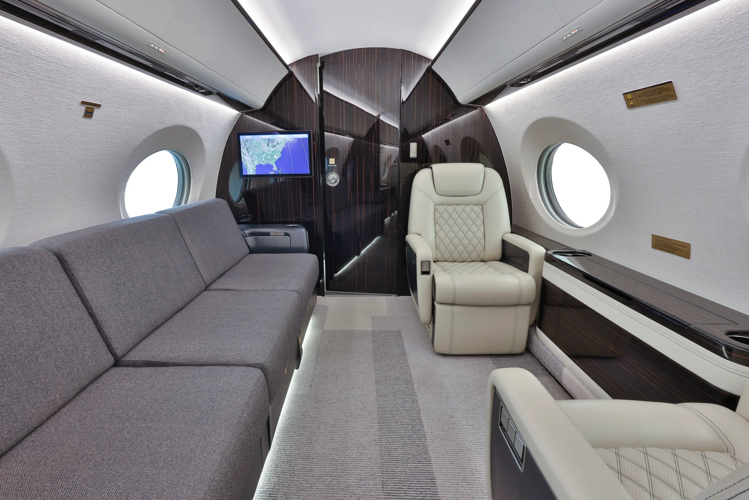 Cabin interior of a 2020 Gulfstream G500.