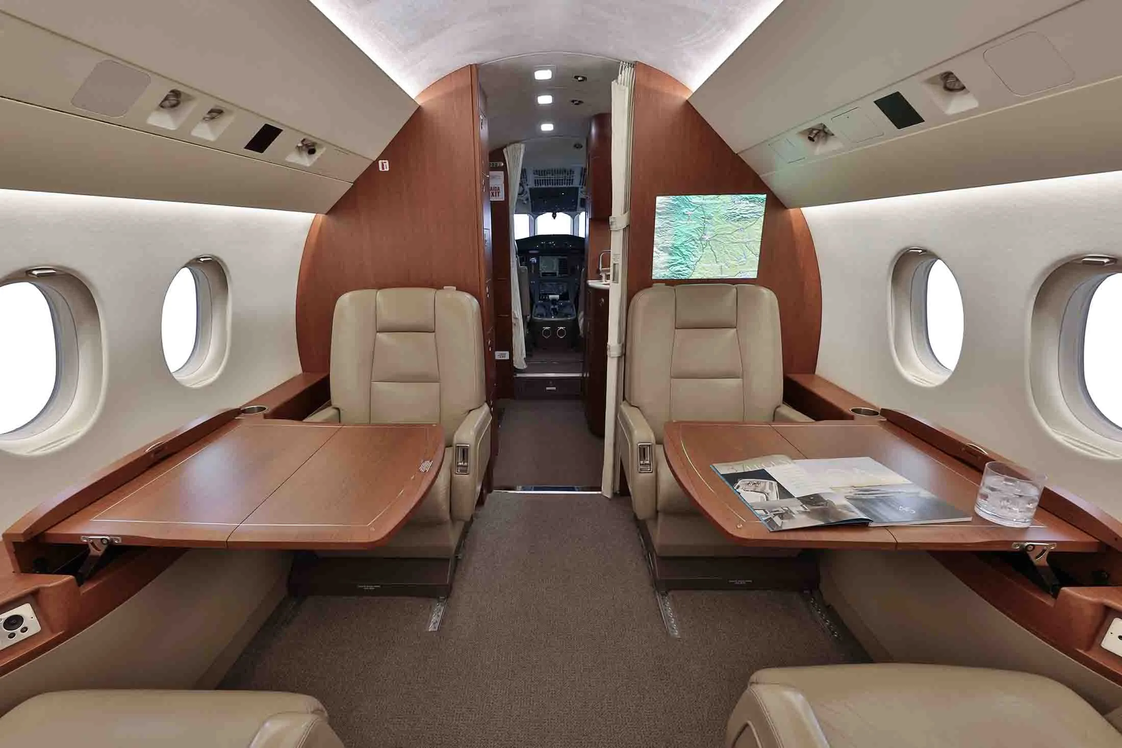 Cabin interior of a 2011 Dassault Falcon 2000LX.