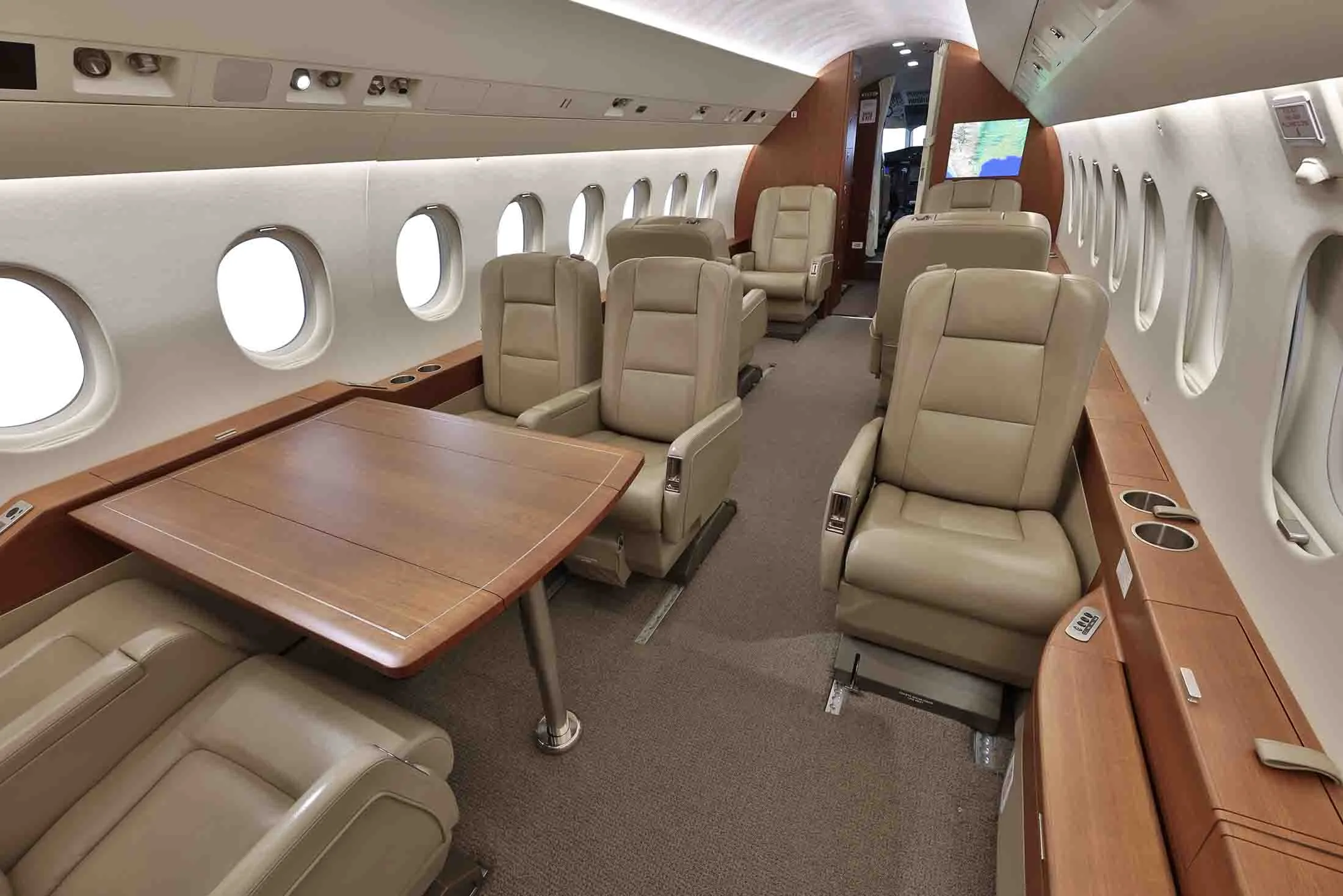 Cabin interior of a 2011 Dassault Falcon 2000LX.