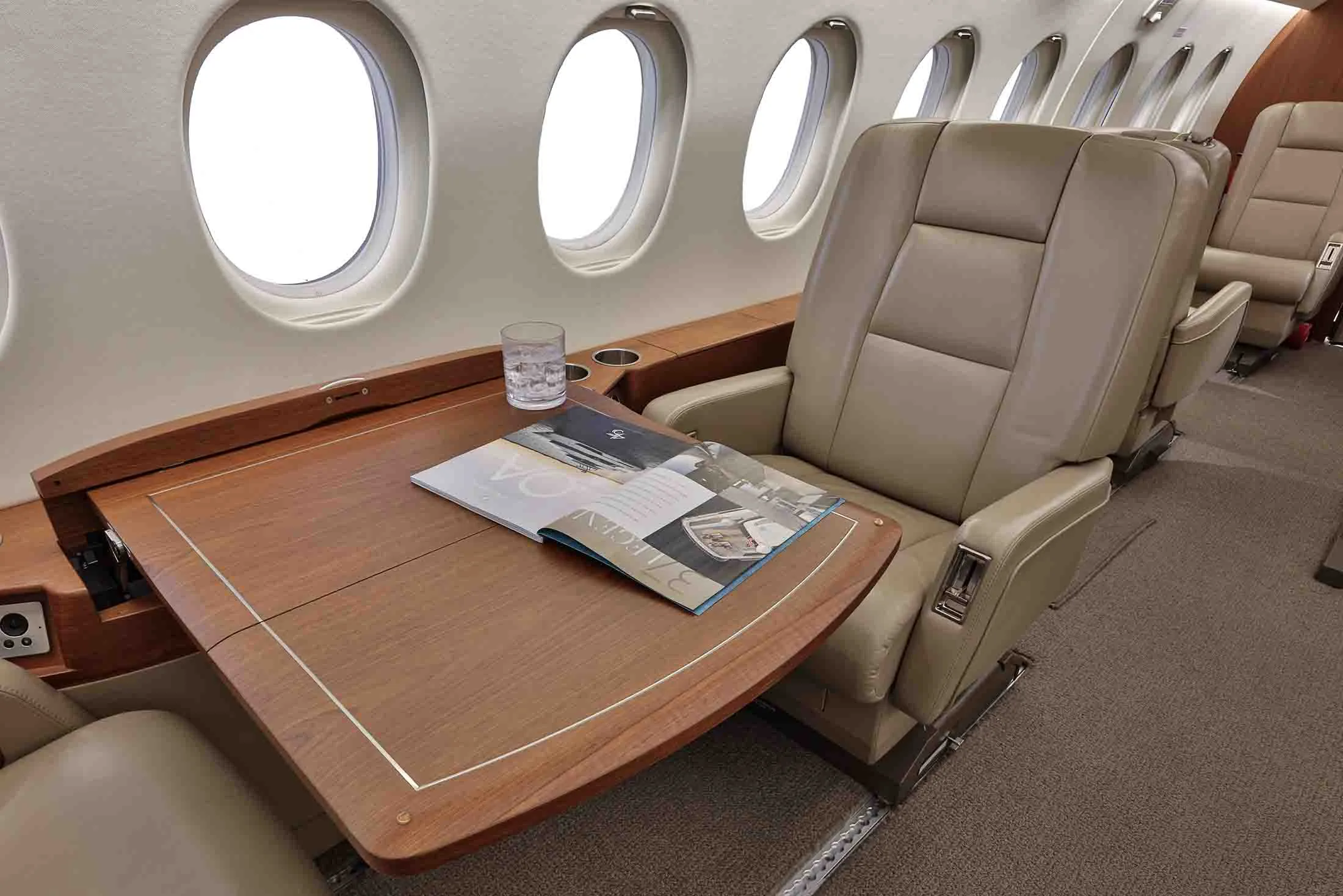 Cabin interior of a 2011 Dassault Falcon 2000LX.