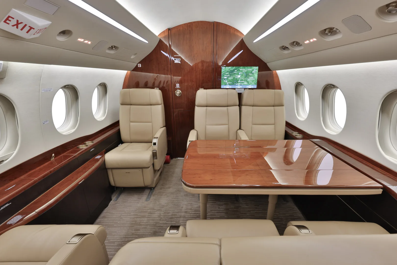 Cabin interior of a 2015 Dassault Falcon 2000LXS.