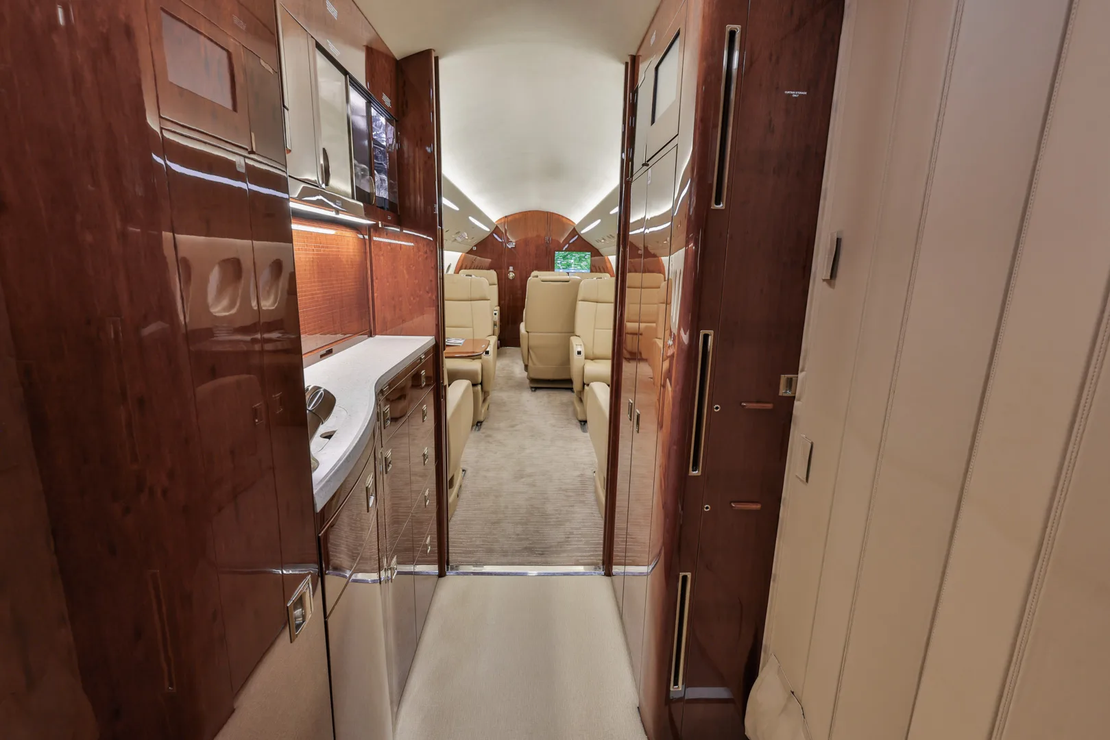 Cabin interior of a 2015 Dassault Falcon 2000LXS.