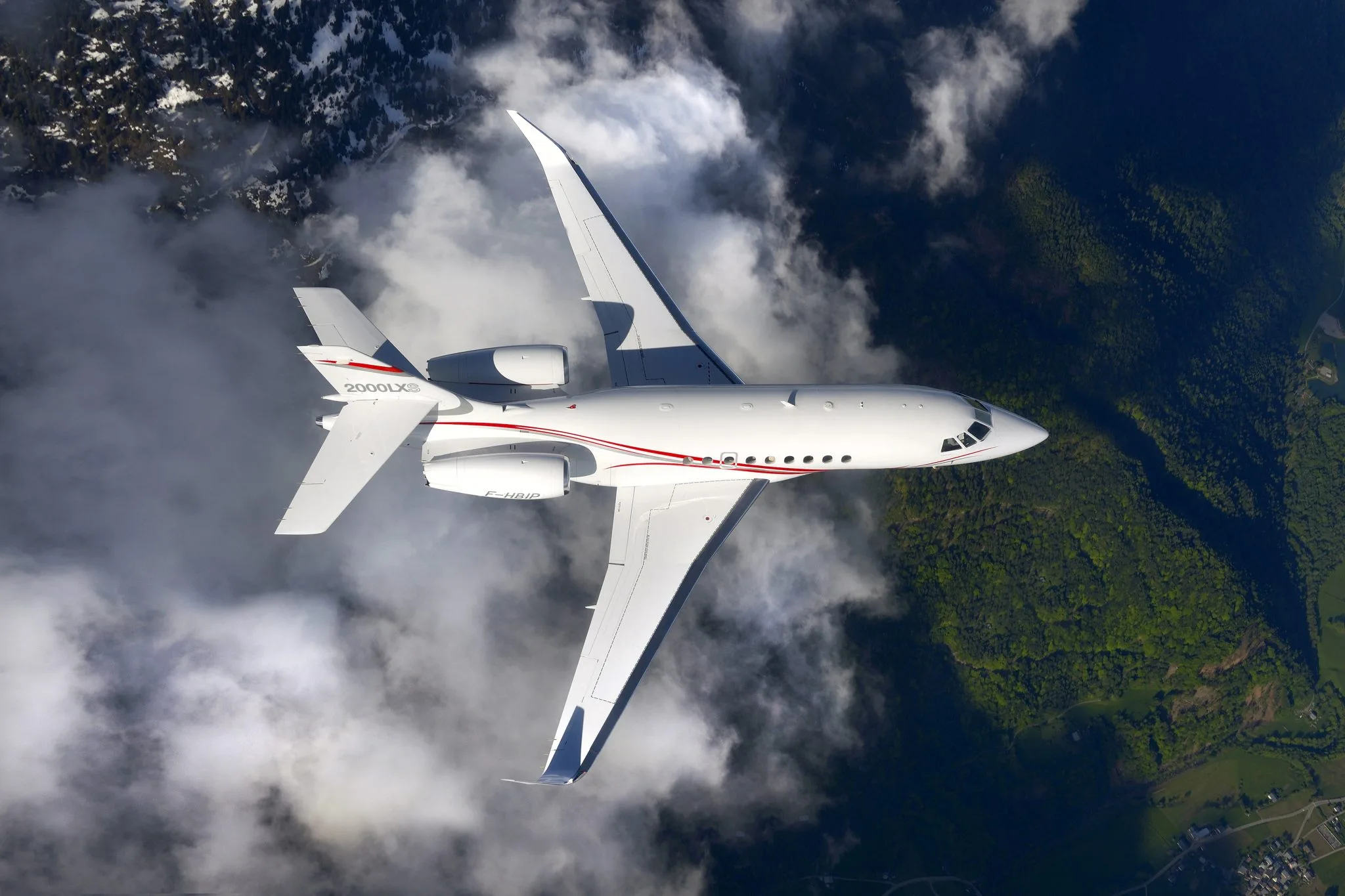 Marketing image of a 2015 Dassault Falcon 2000LXS.