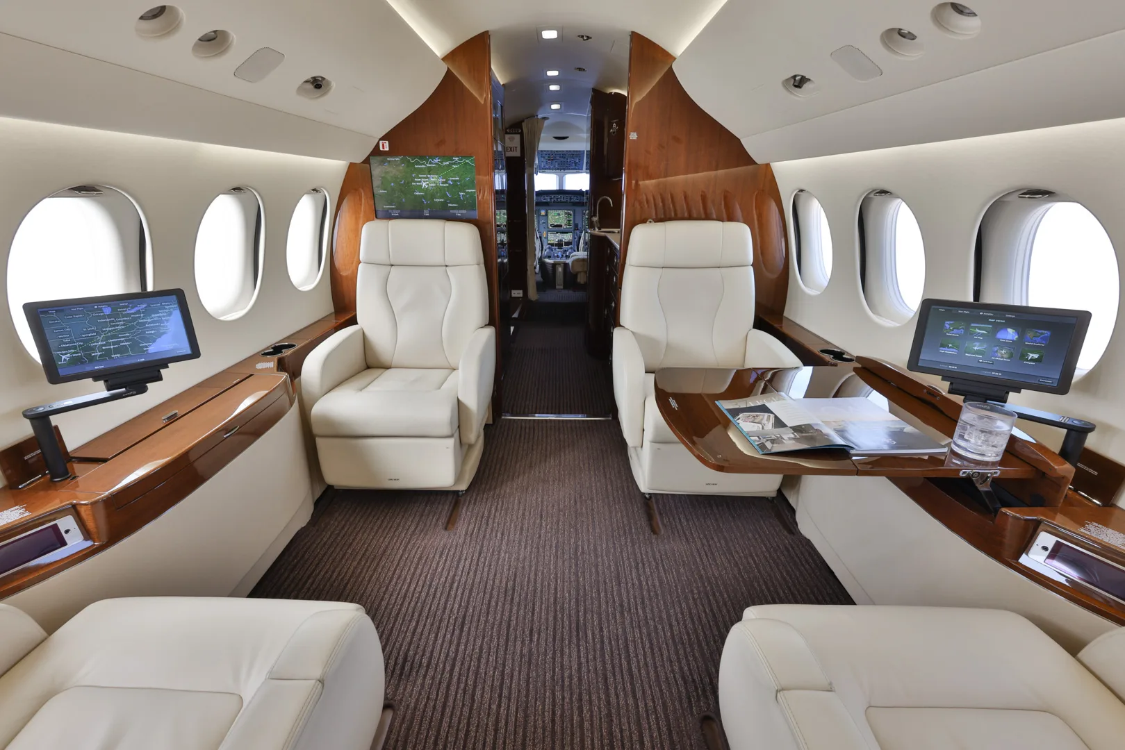 Cabin interior of a 2014 Dassault Falcon 7X.