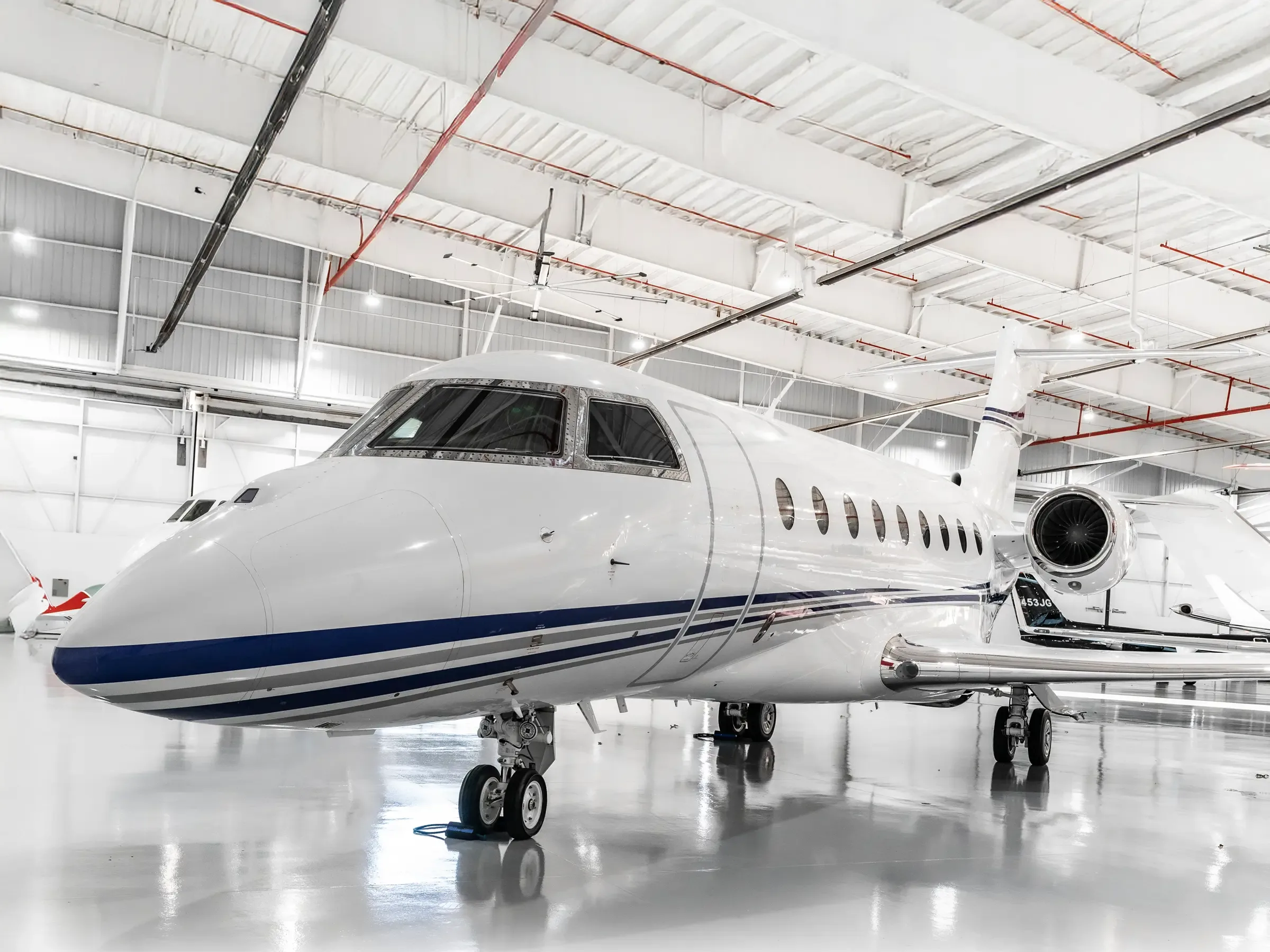 Exterior view of a 2019 Gulfstream G280, N280PG.