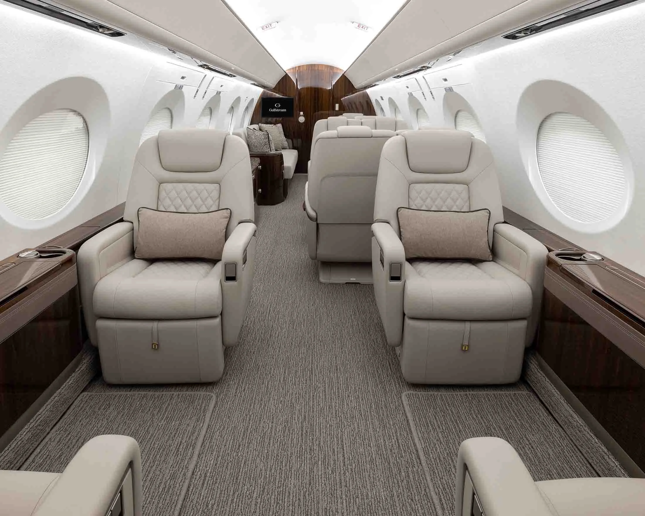 Cabin interior of a 2020 Gulfstream G500.