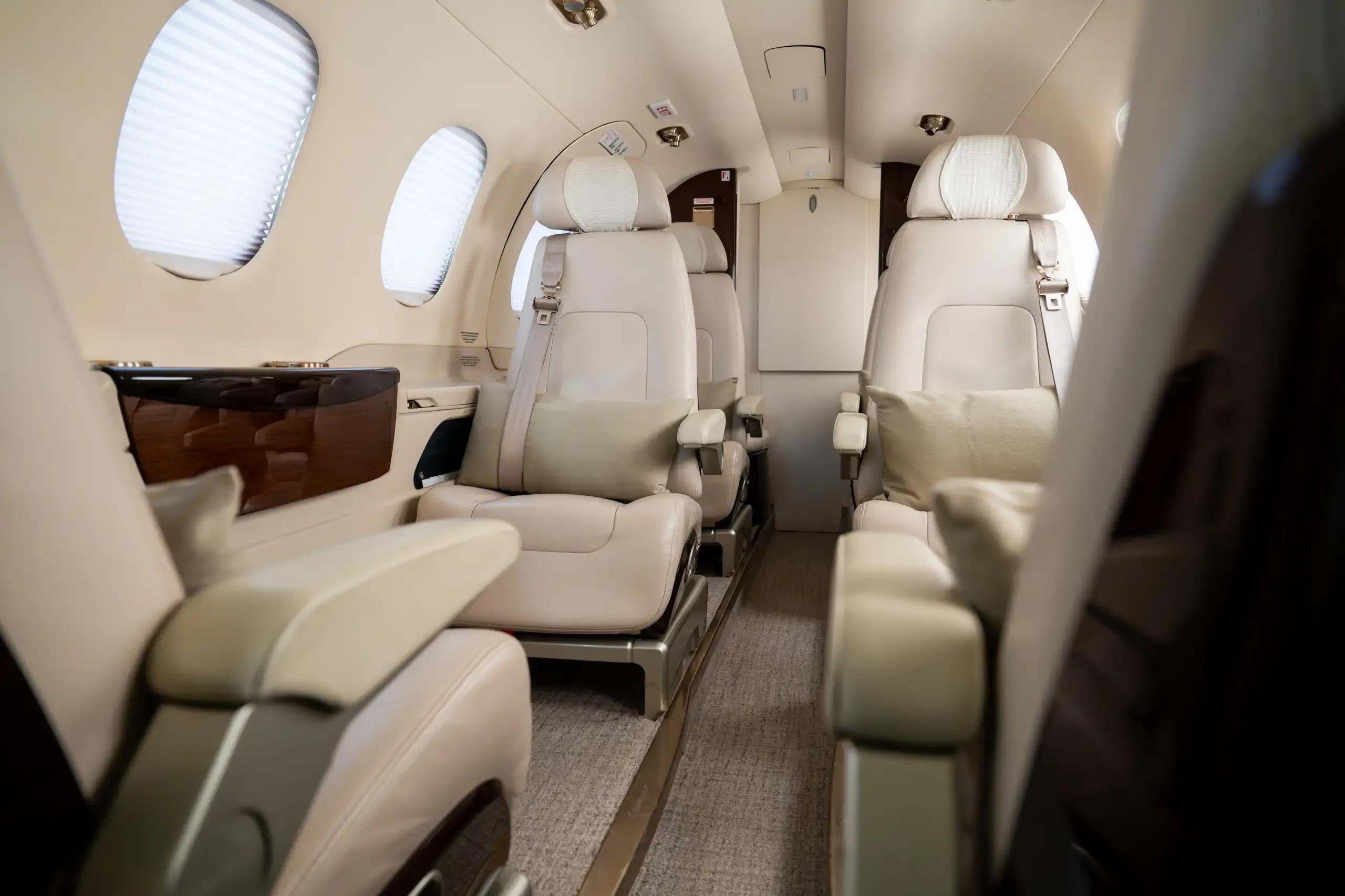 Cabin interior of a Embraer Phenom 300.