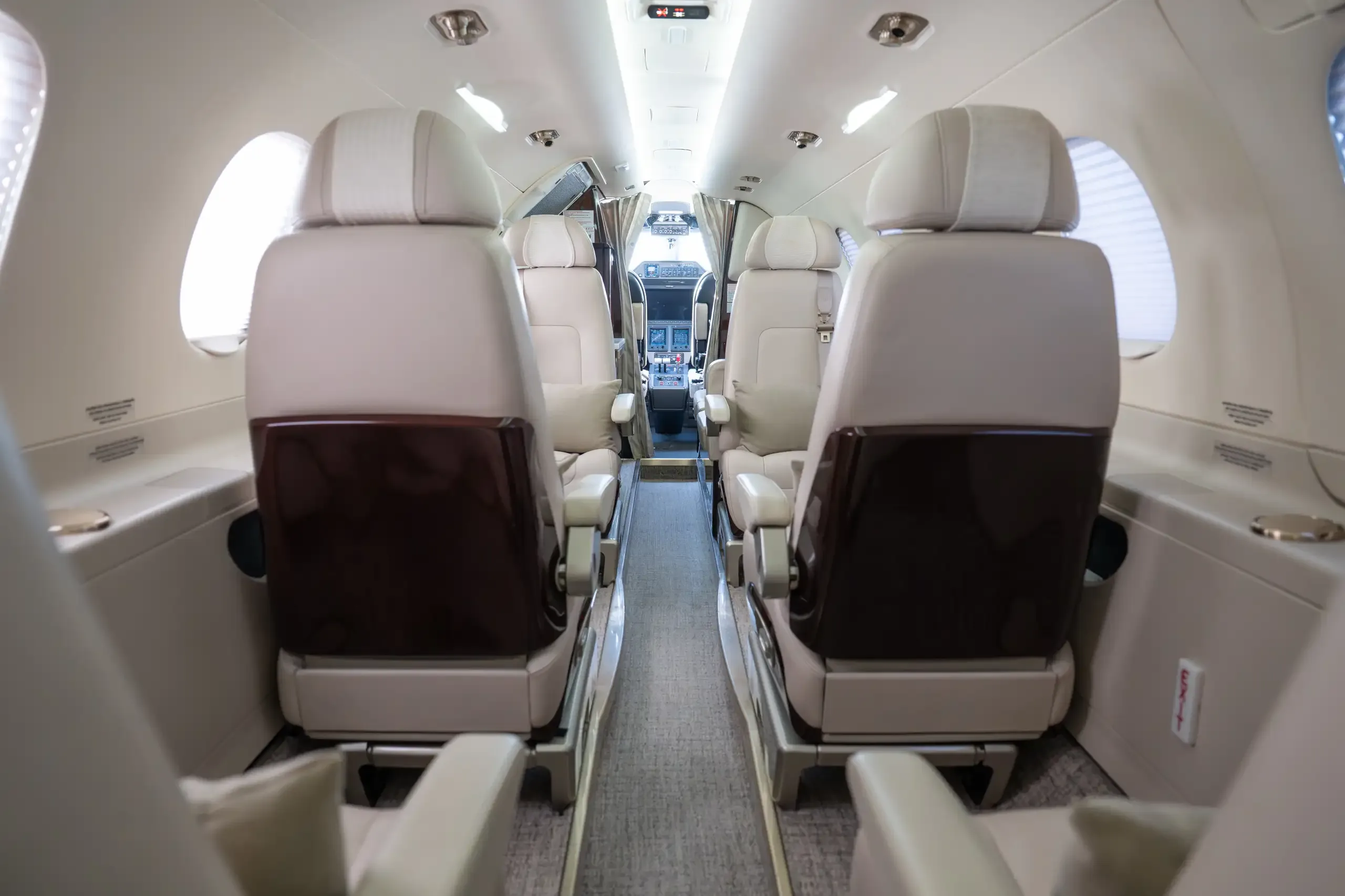 Cabin interior of a Embraer Phenom 300.