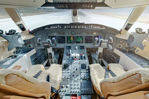 Cockpit and instrument panel of a 2005 Bombardier challenger 604.