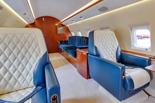 Cabin interior of a 2005 Bombardier challenger 604.