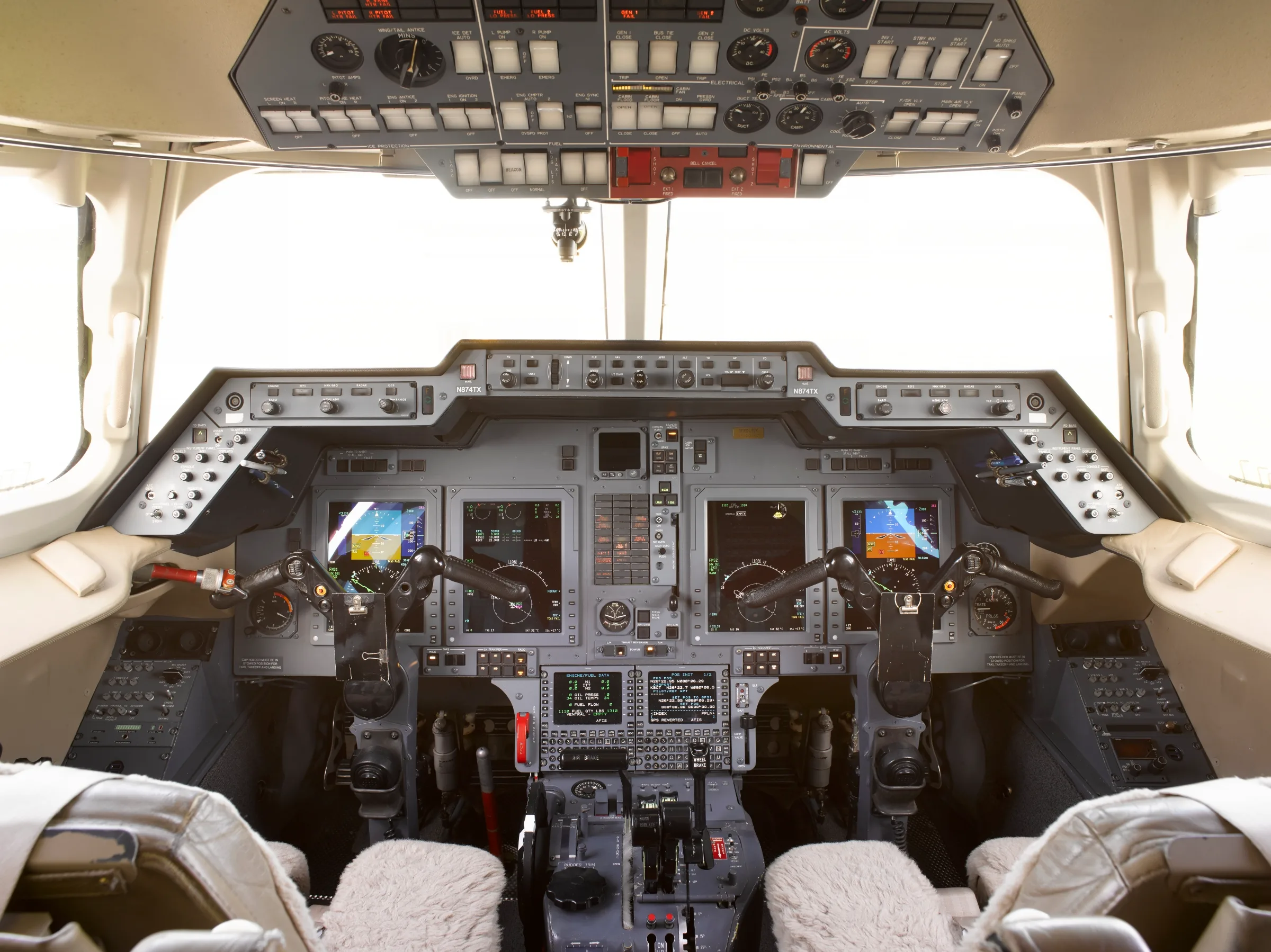 Cockpit and instrument panel of a 2005 Hawker 800xp.