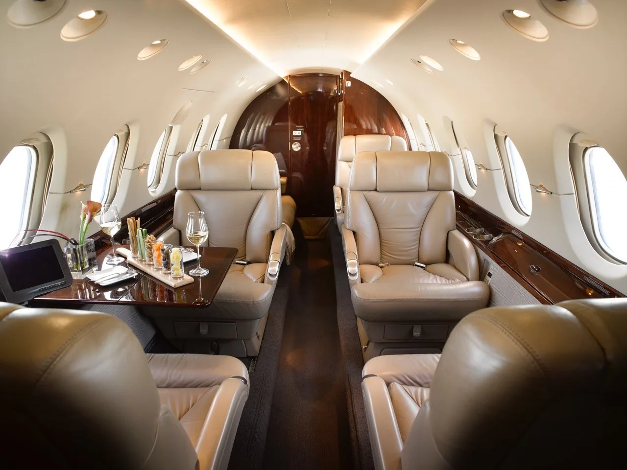Cabin interior of a 2005 Hawker 800xp.