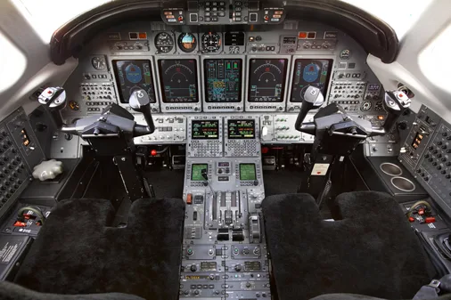 Cockpit and instrument panel of a 2006 Cessna citation x.
