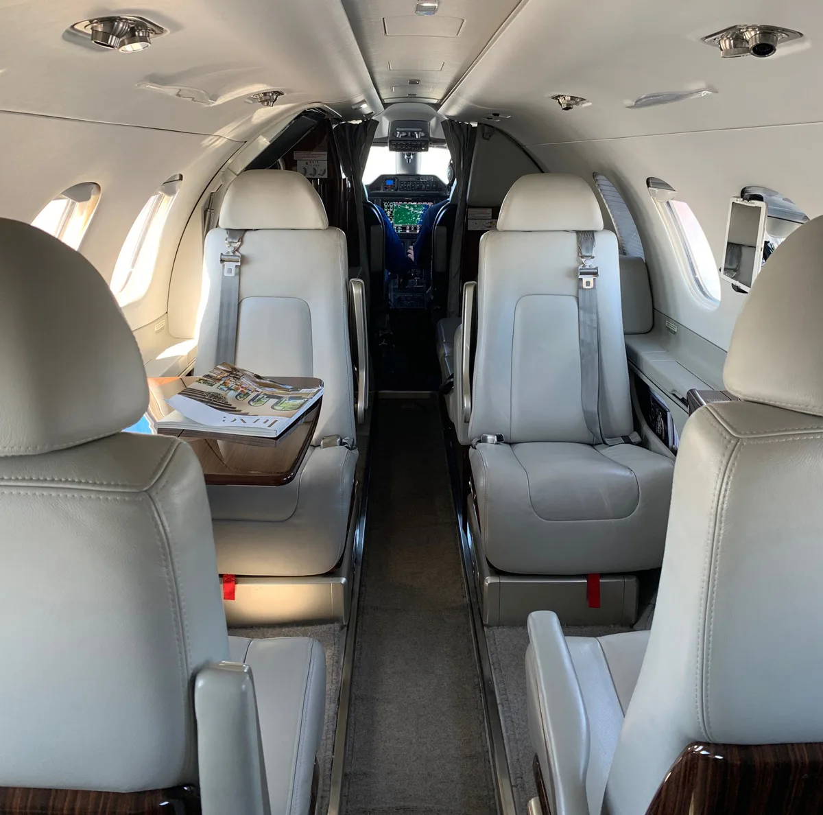 Cabin interior of a 2015 Embraer phenom 300.