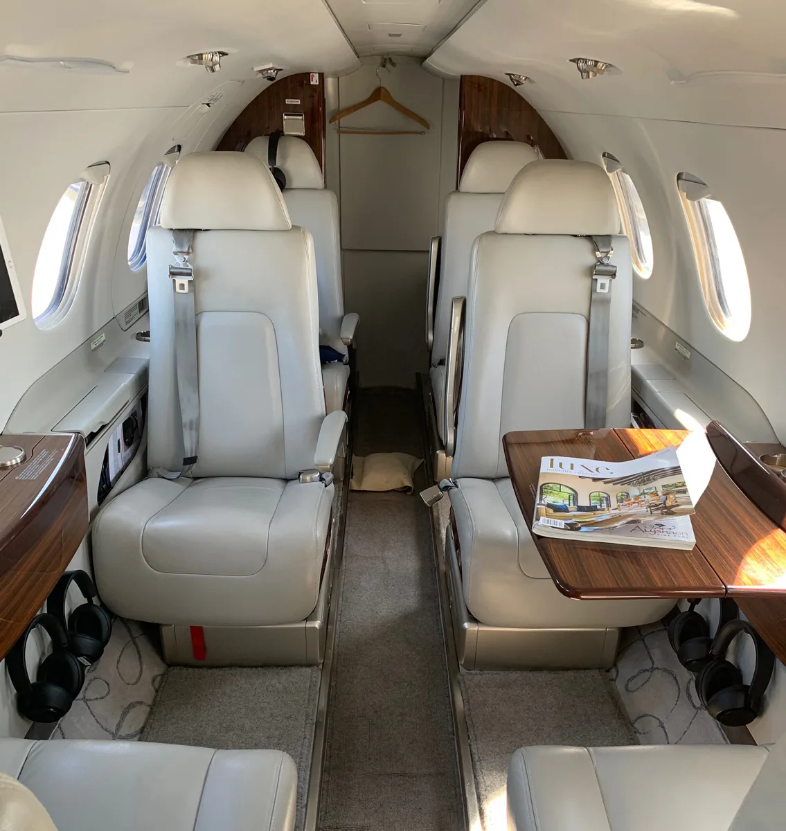 Cabin interior of a 2015 Embraer phenom 300.