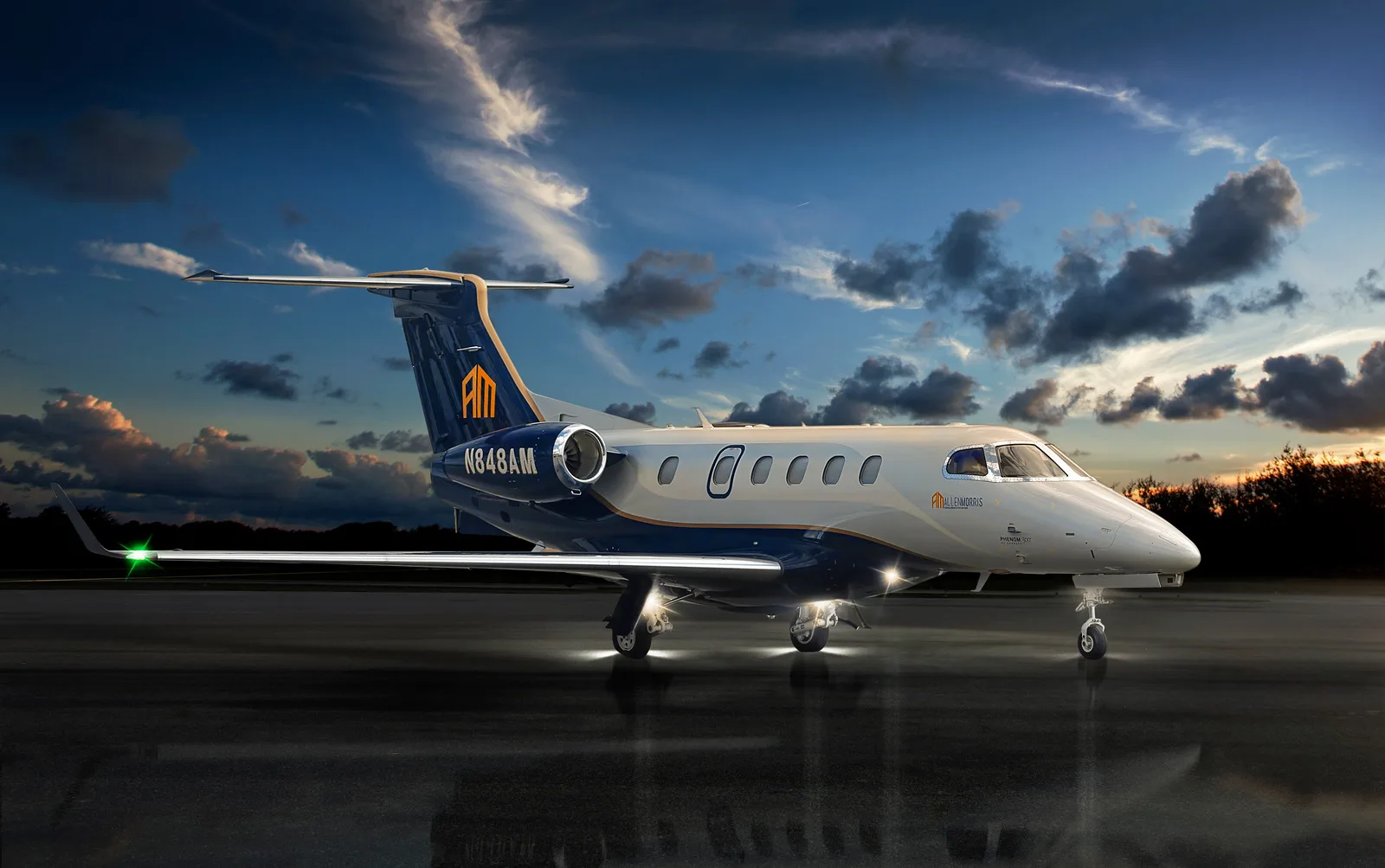 Exterior view of a 2015 Embraer phenom 300.