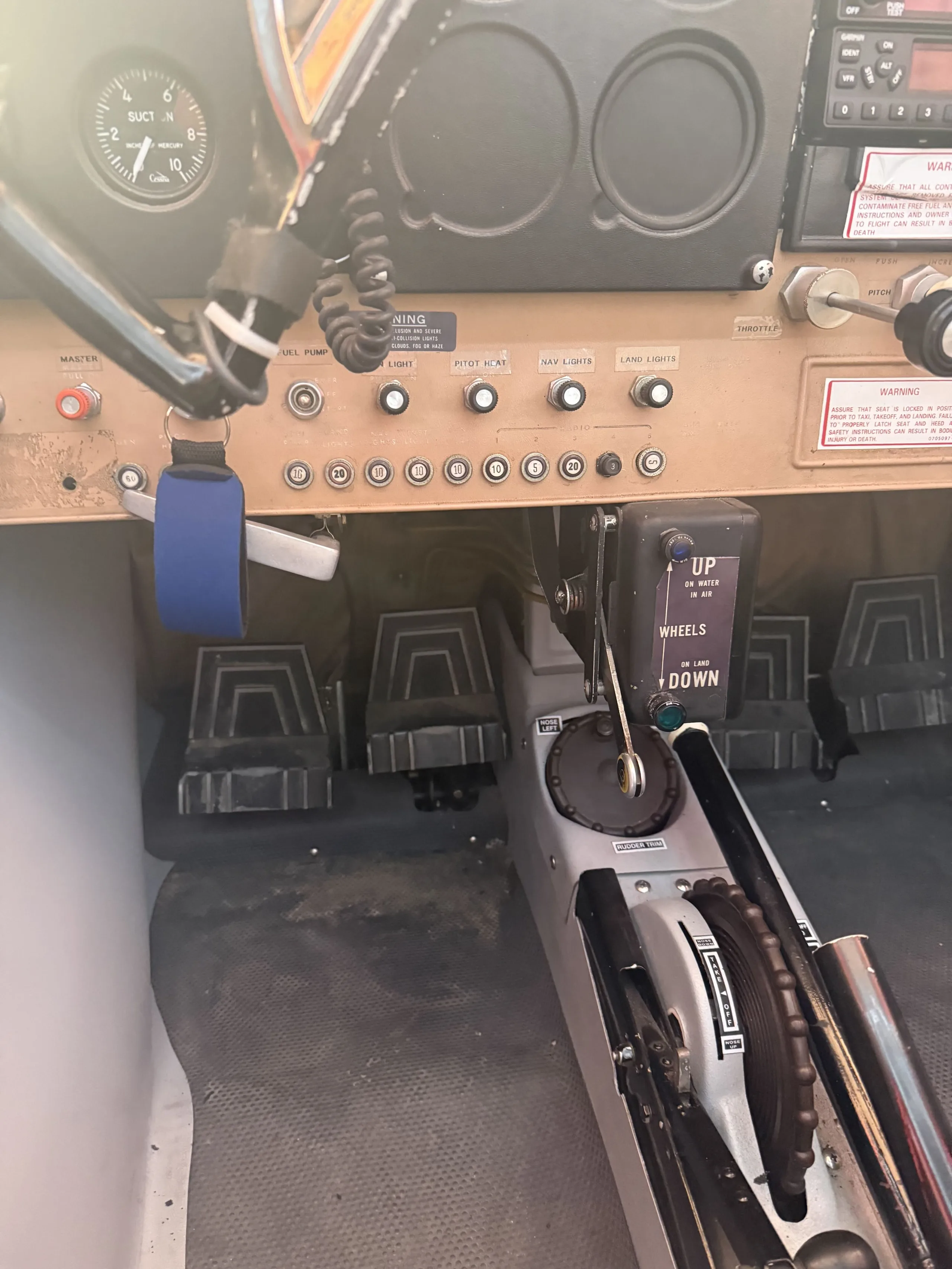 Cockpit and instrument panel of a 1968 Cessna A185E.