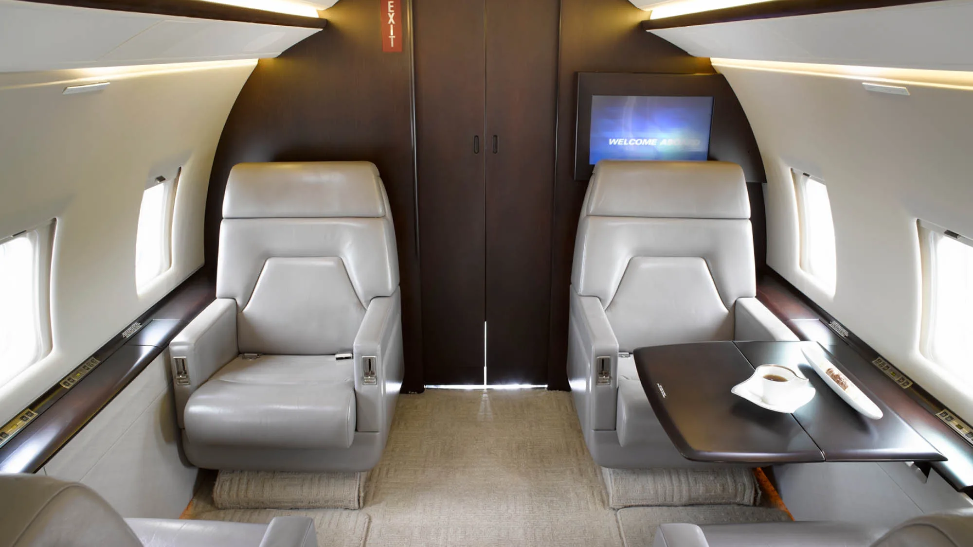 Cabin interior of a 2001 Bombardier Challenger 604.
