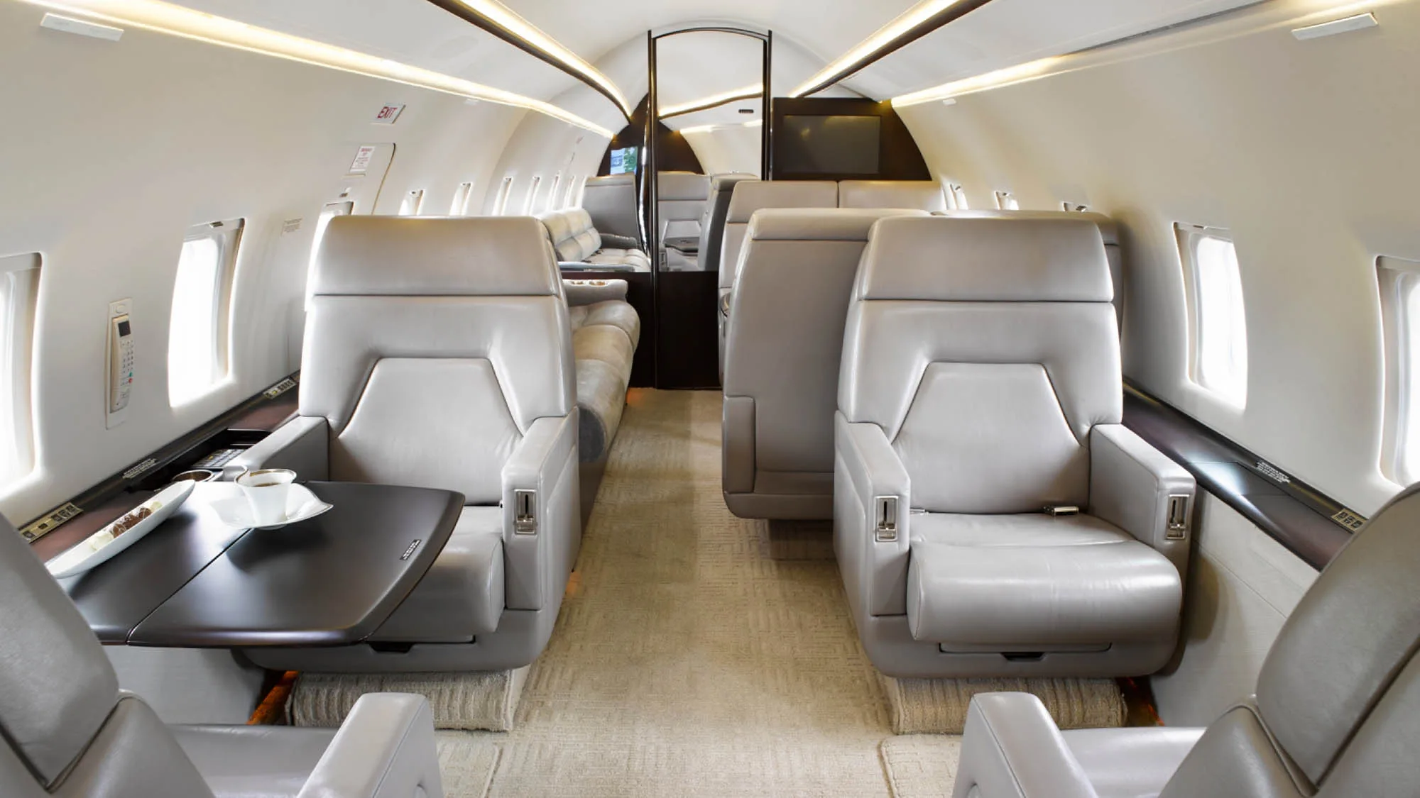 Cabin interior of a 2001 Bombardier Challenger 604.