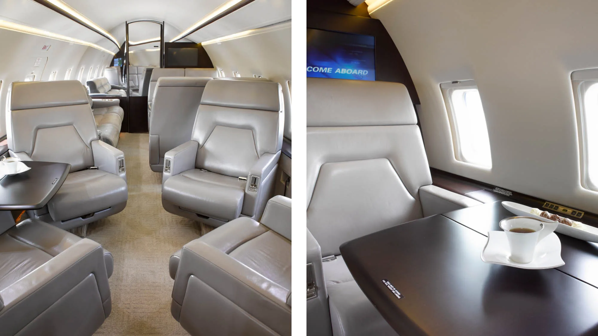 Cabin interior of a 2001 Bombardier Challenger 604.