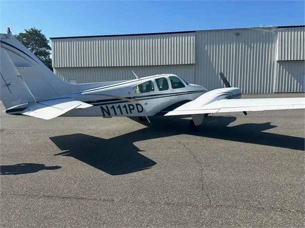 Exterior view of a 1978 Beechcraft b55 baron, N111PD.