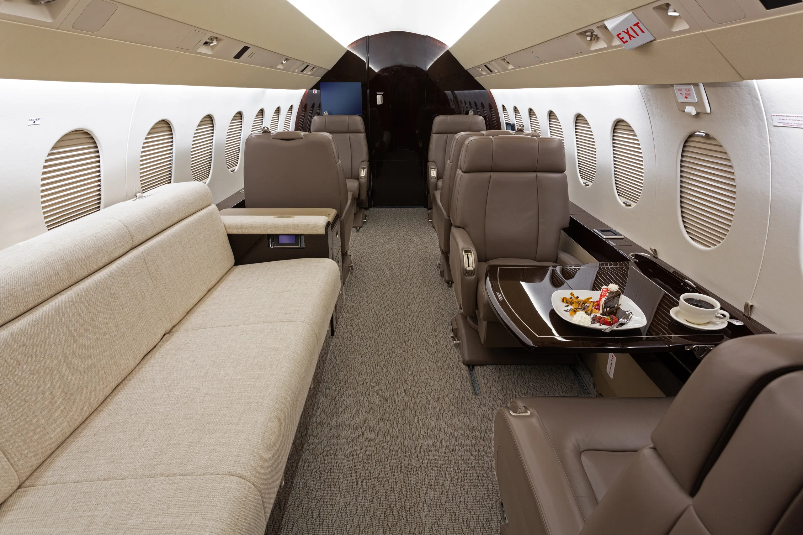 Cabin interior of a Dassault falcon 2000lx easy.