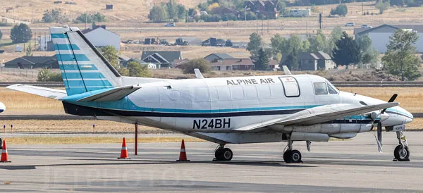 Exterior view of a 1985 Beechcraft 99, N24BH.