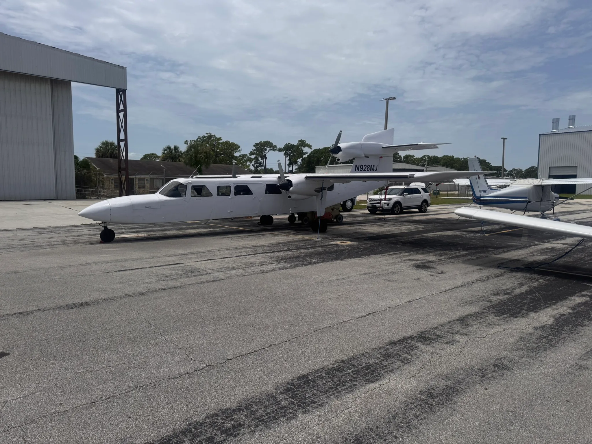 Exterior view of a 1976 Britten Norman BN-2A Trislander, N928MJ.