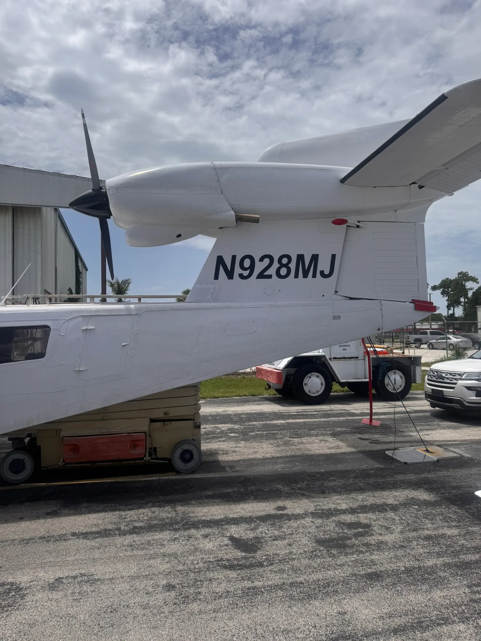 Exterior view of a 1976 Britten Norman BN-2A Trislander, N928MJ.
