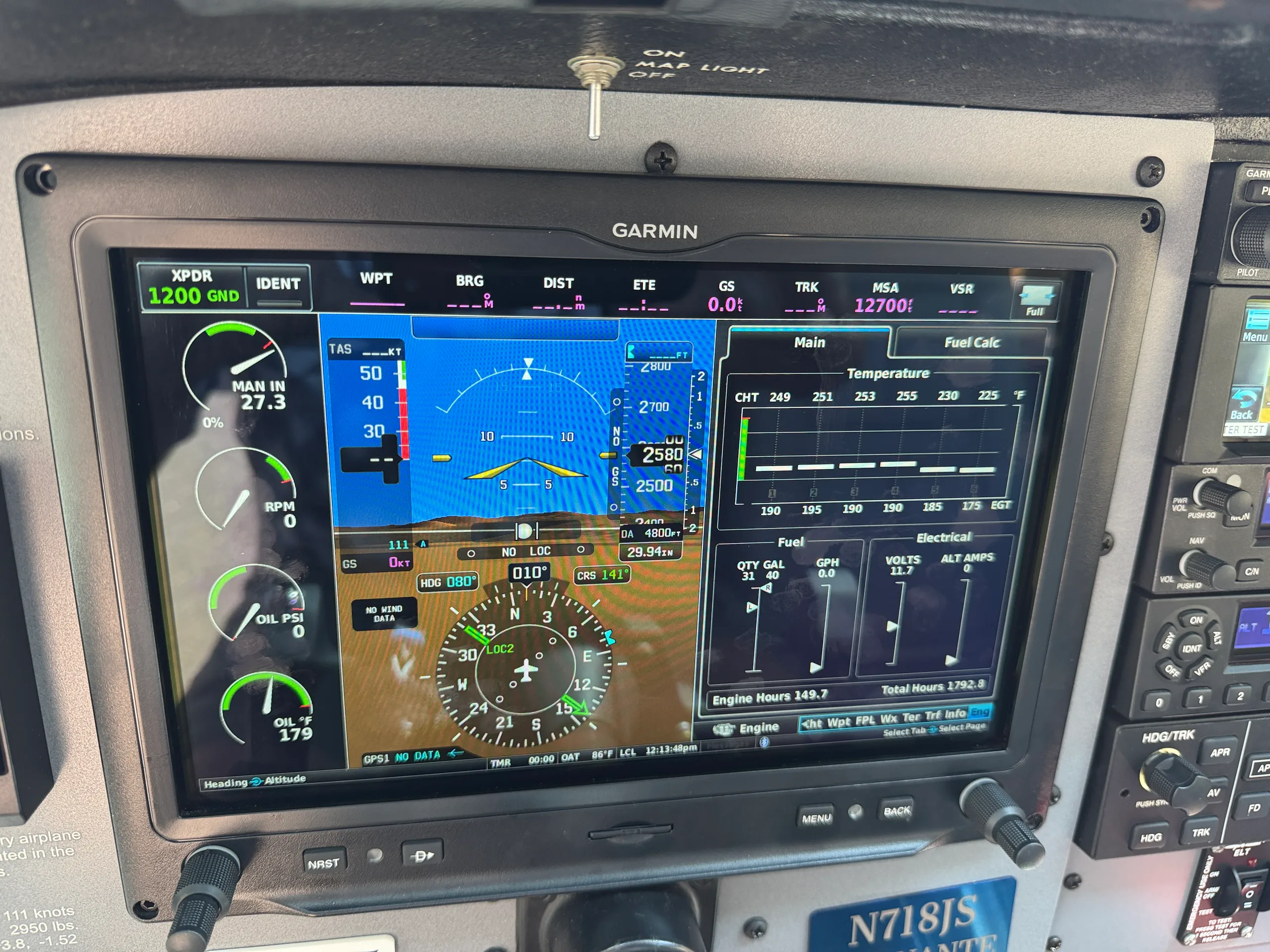 Avionics suite of a 1977 Cessna 182Q Skylane with 550 Engine - $299,000 - N718JS (Here at Placerville).