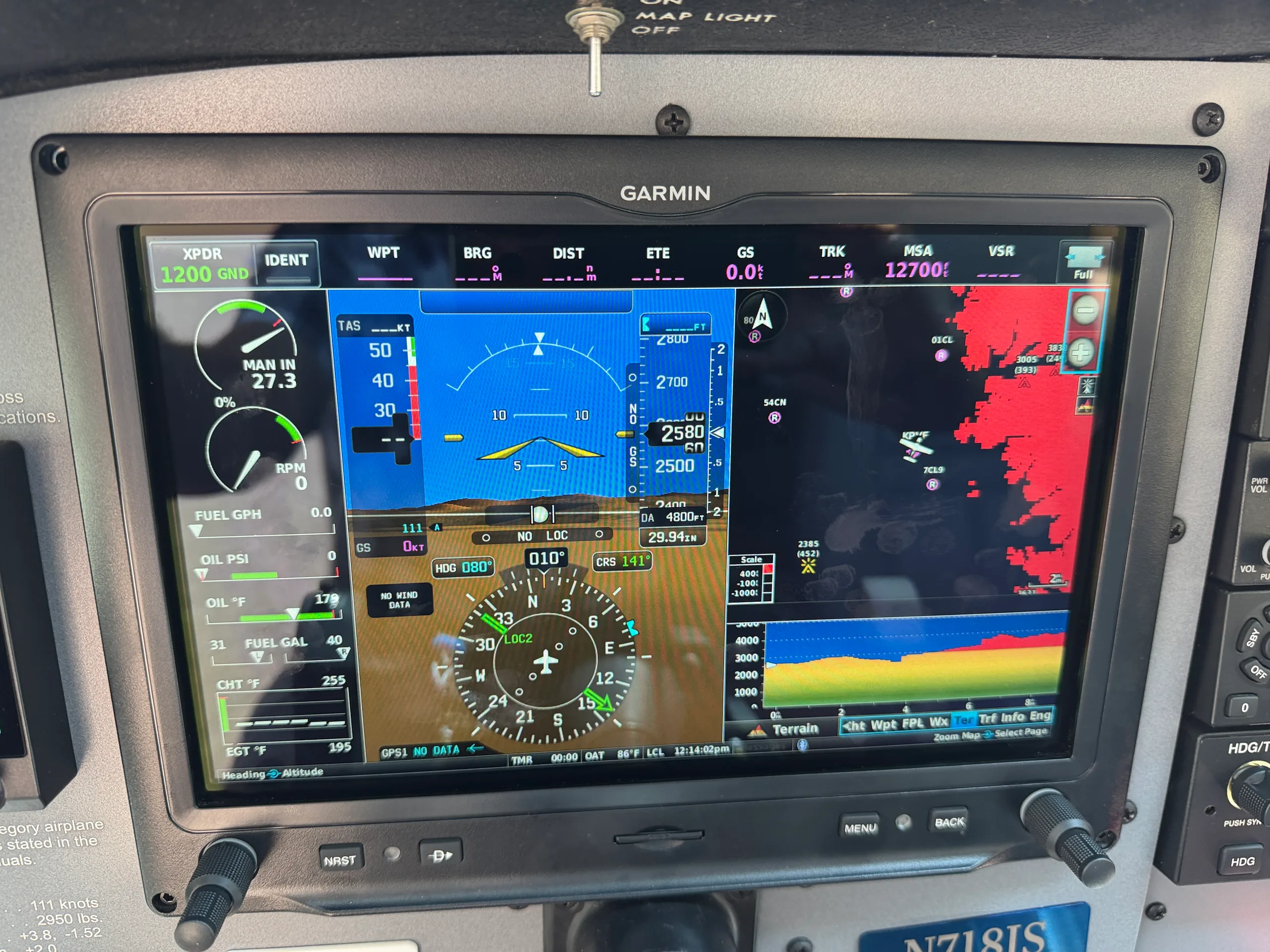 Avionics suite of a 1977 Cessna 182Q Skylane with 550 Engine - $299,000 - N718JS (Here at Placerville).