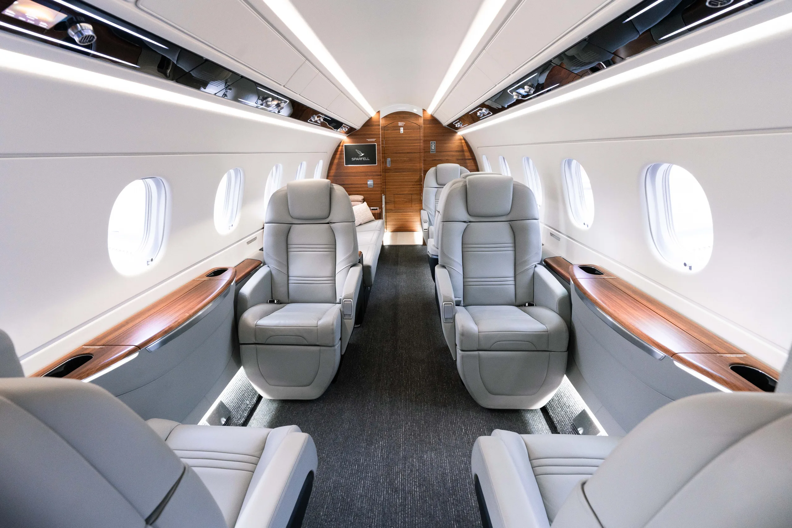 Cabin interior of a 2025 Embraer Praetor 600.