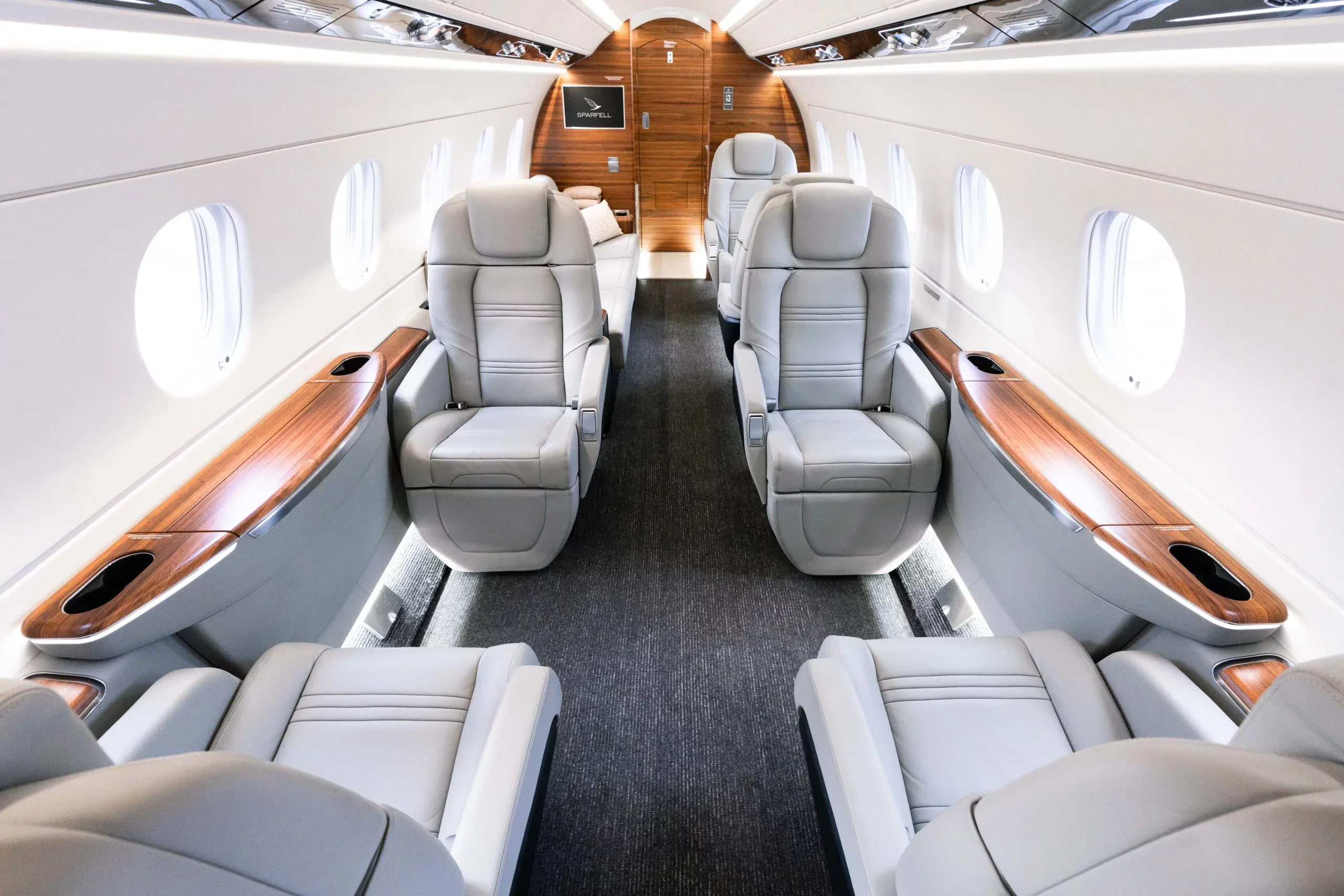 Cabin interior of a 2025 Embraer Praetor 600.