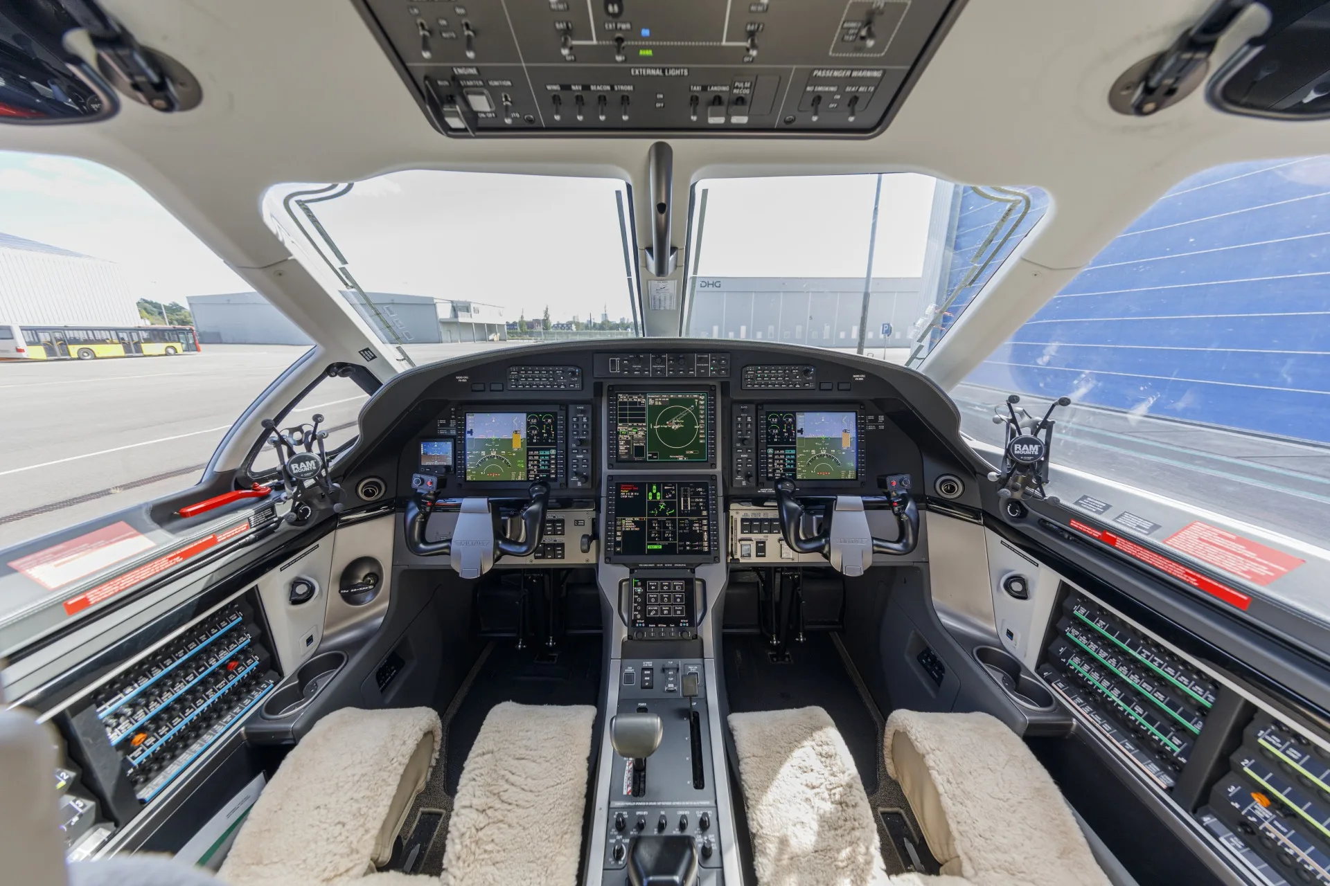 Cockpit and instrument panel of a 2022 Pilatus.