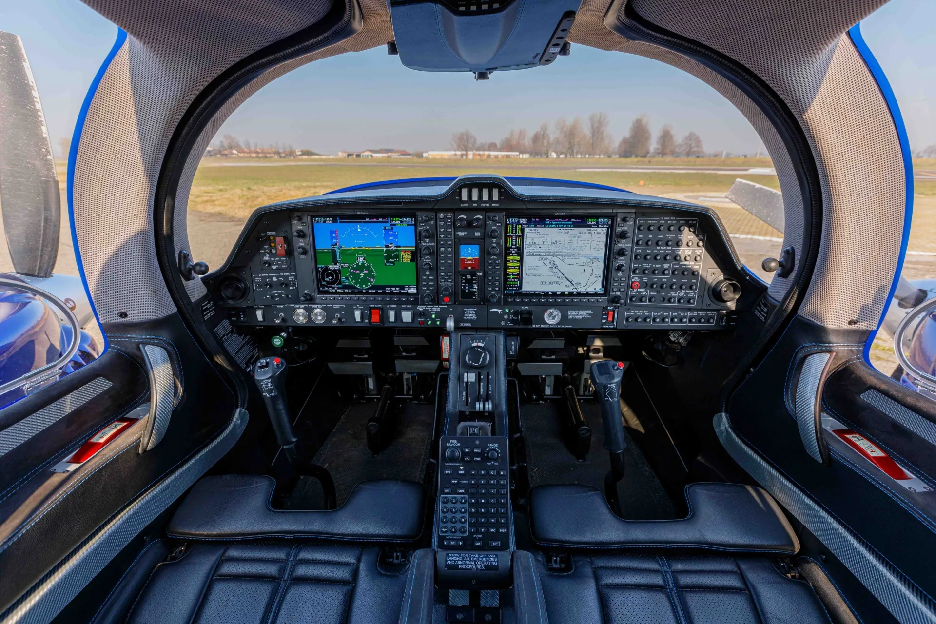 Cockpit and instrument panel of a 2018 Diamond da62 62 102 oe fsg.