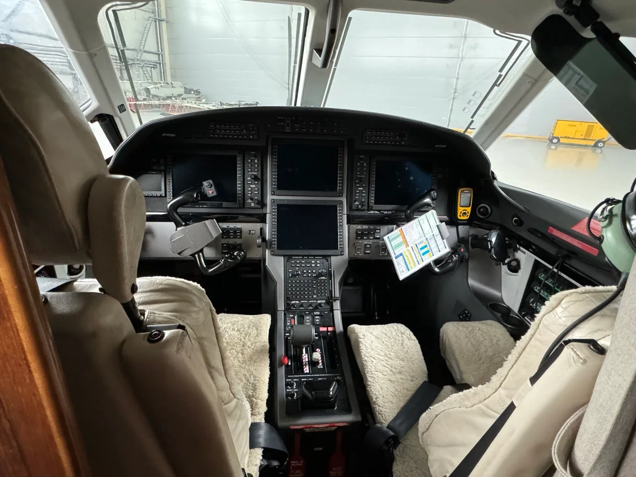Cockpit and instrument panel of a 2018 Pilatus.