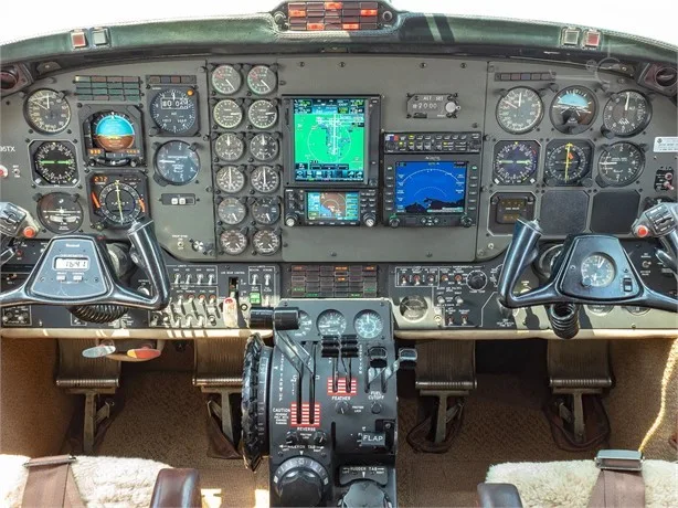 Cockpit and instrument panel of a 1982 Beechcraft B200.