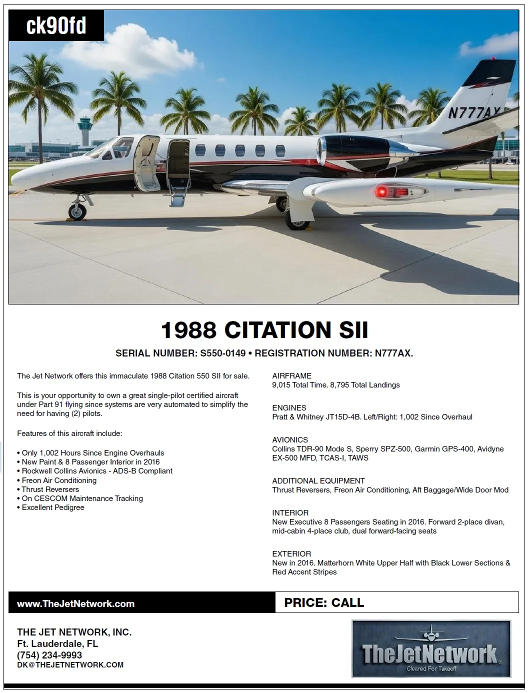 Marketing image of a 1988 Cessna CITATION 550 SII.
